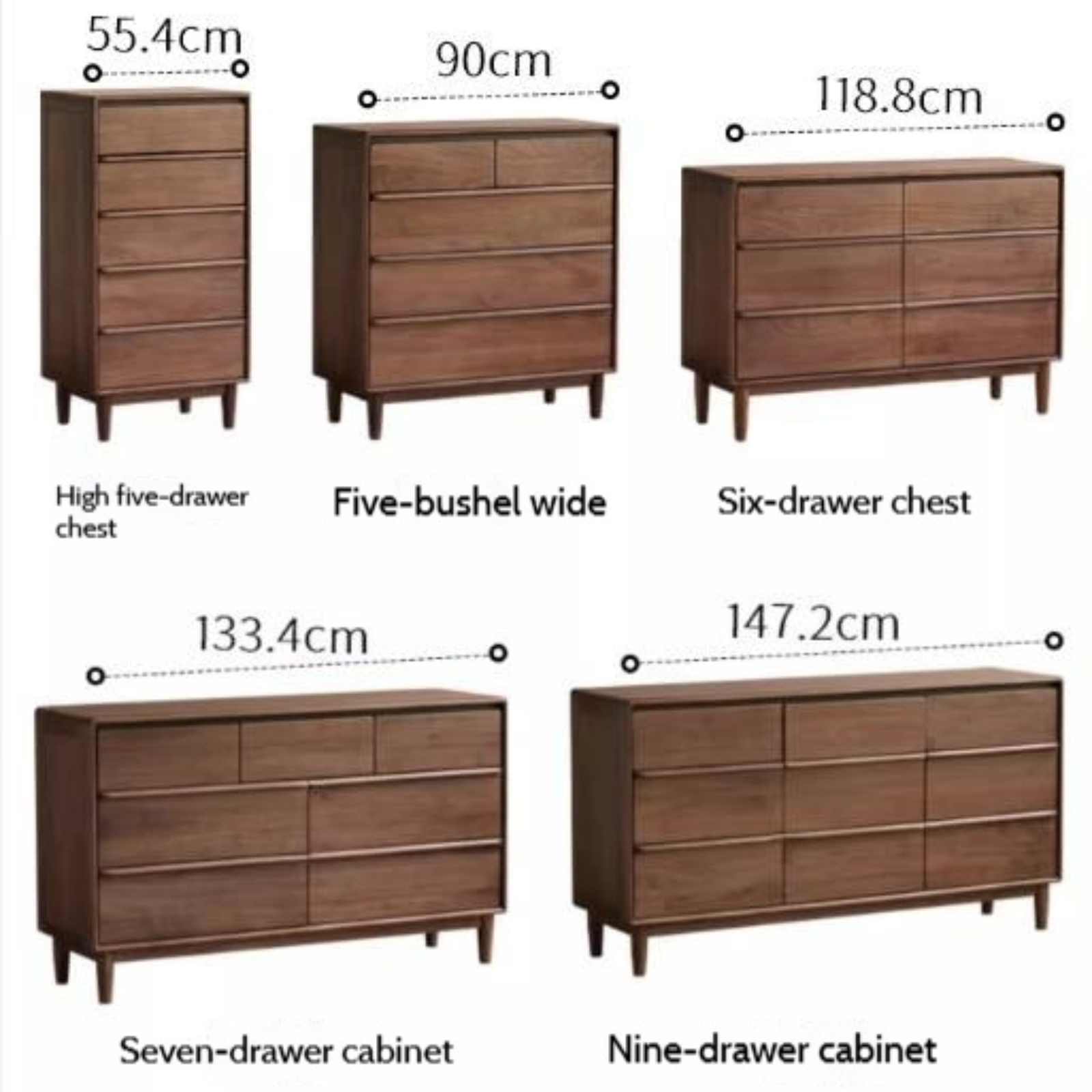 Black Walnut Solid Wood Cabinet Italian Light Luxury Chest of Drawers