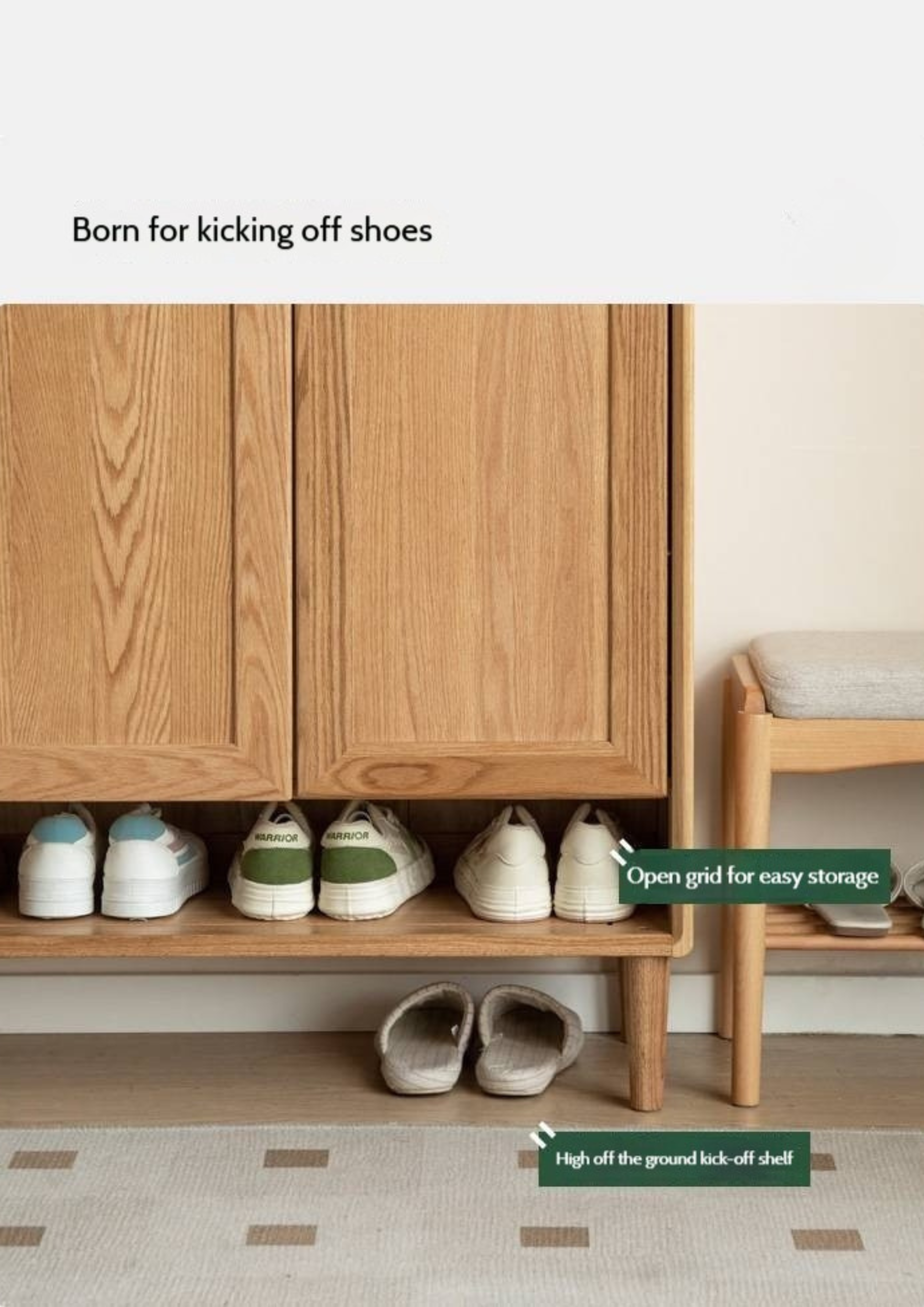 Oak, Solid Rubber Wood Shoe Cabinet