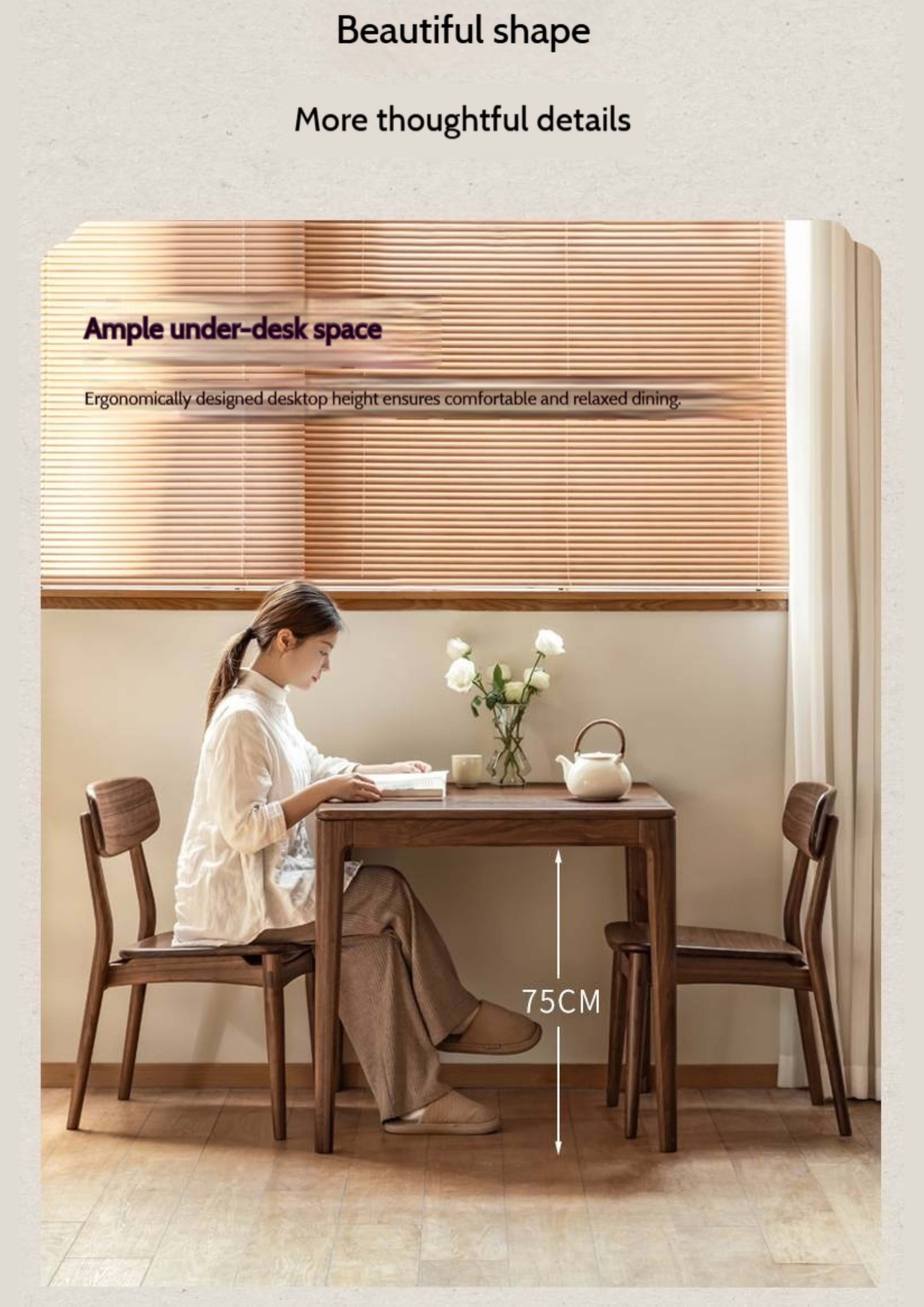 Black Walnut, Oak Solid Wood Modern Rock Board Dining Table