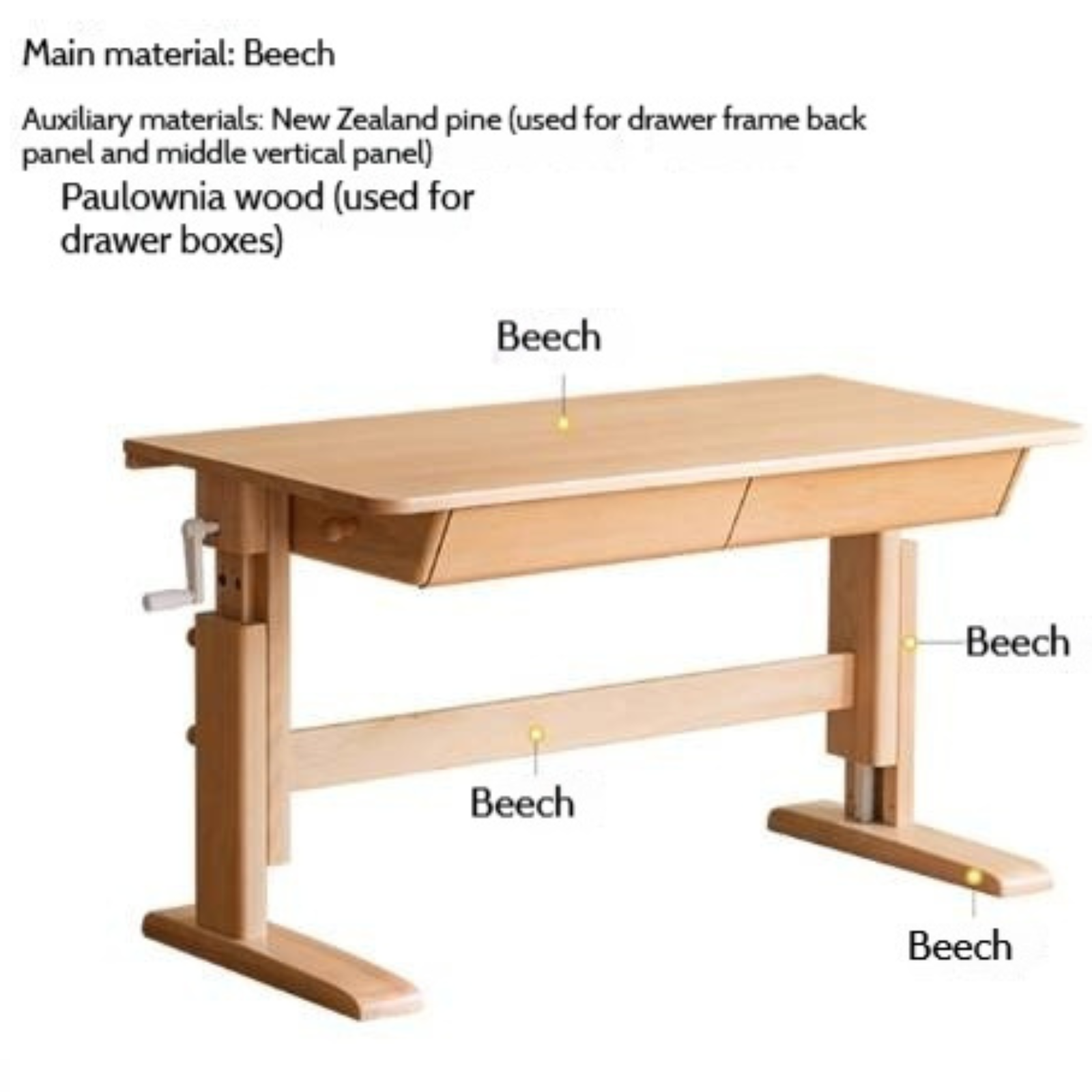 Beech Solid Wood Children's Hand-cranked Height Desk