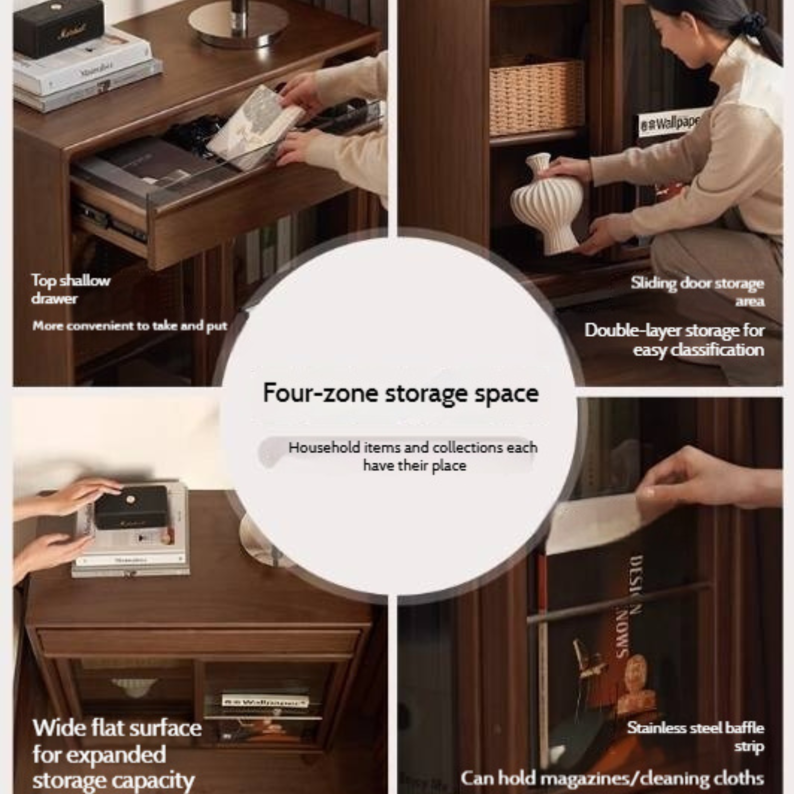 Black Walnut Solid Wood Modern Side Cabinet