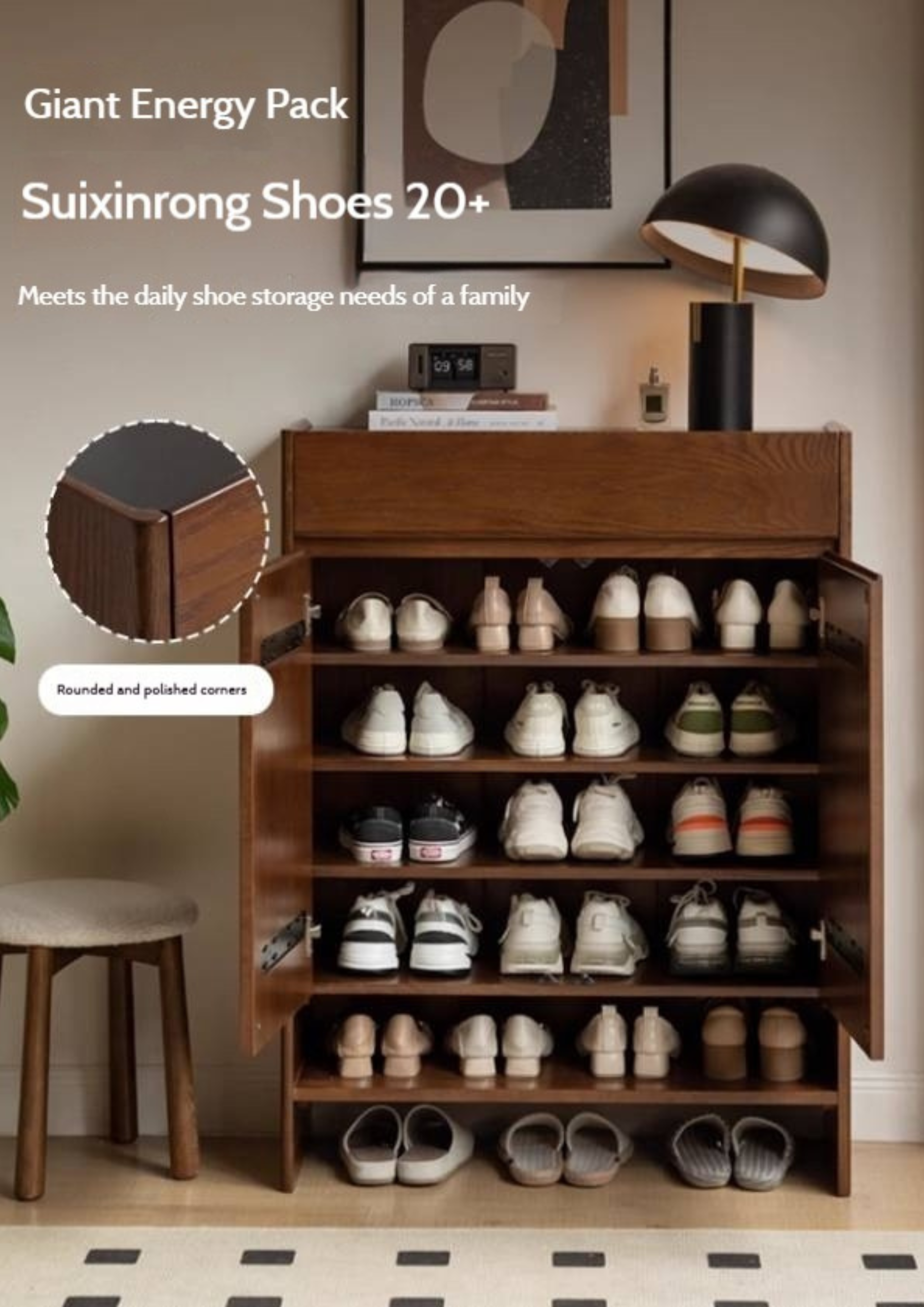 Oak Solid Wood Rock Plate Shoe Cabinet