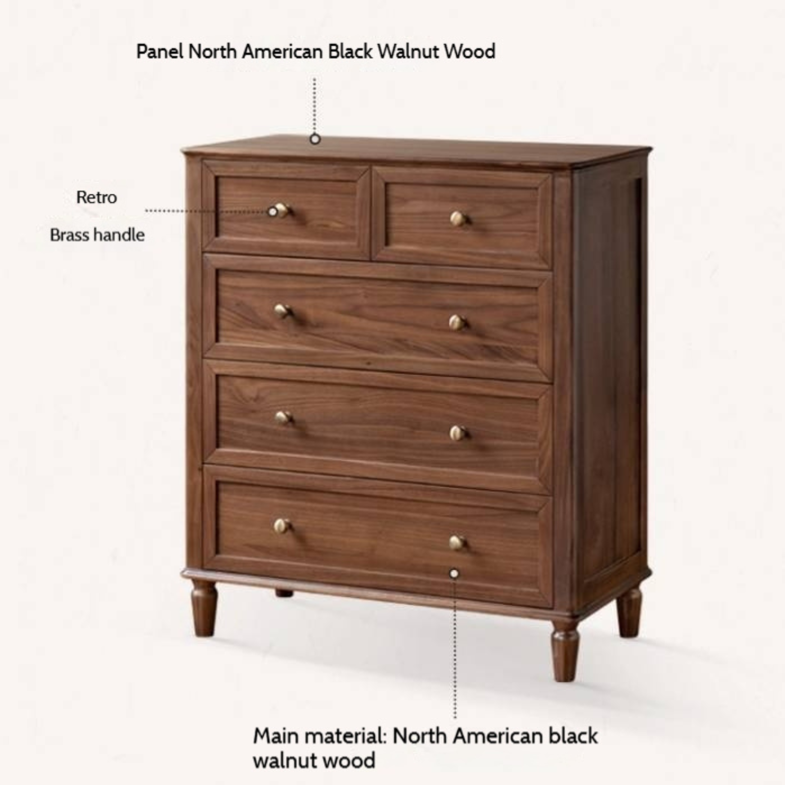 Black Walnut Solid Wood American Retro Chest of Drawers