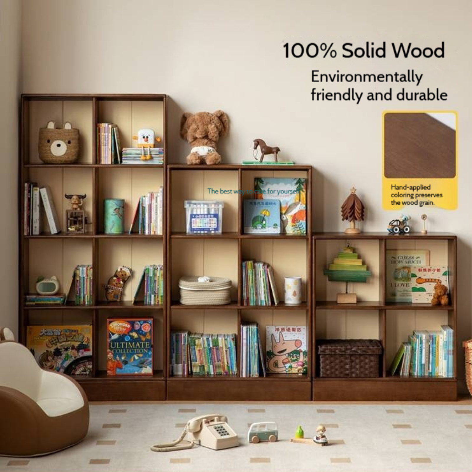 Solid Rubberwood Retro Style Children's Bookcase