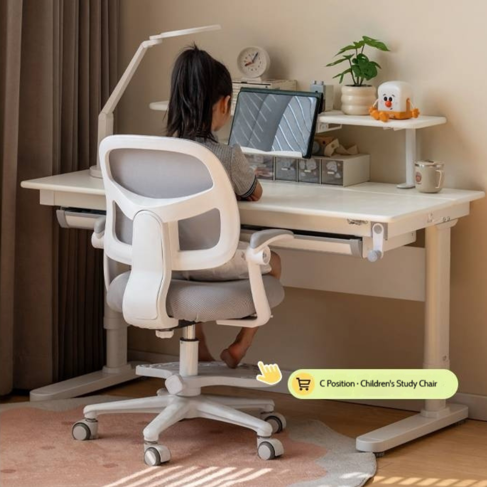 Solid Rubberwood Cream Style Children's Learning Desk