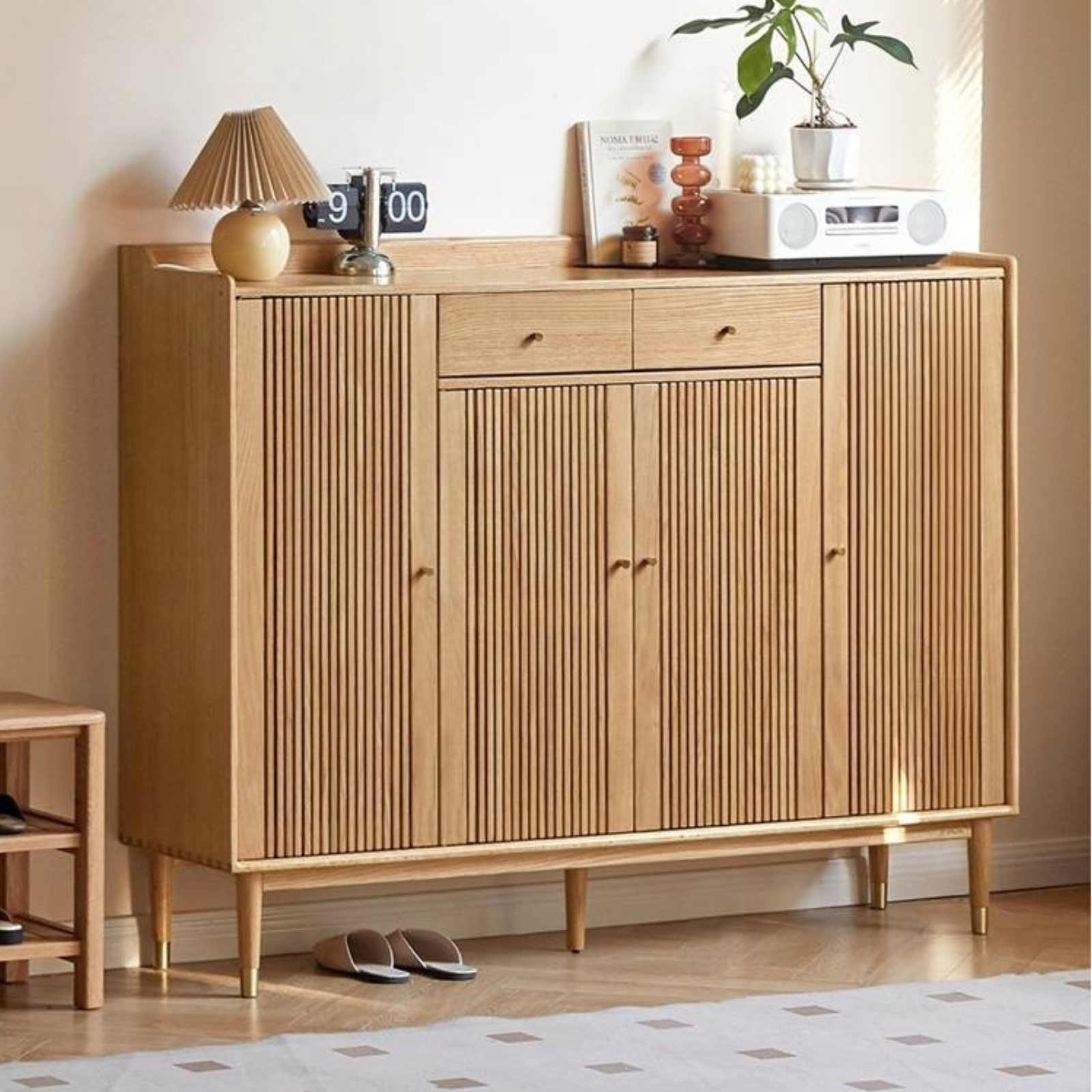 Oak Solid Wood Modern Nordic Storage Shoe Cabinet