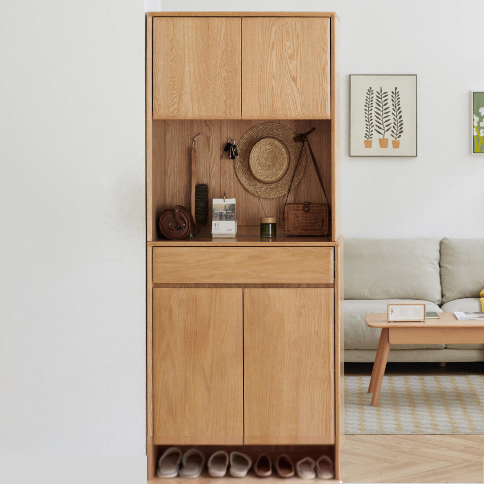 Oak Solid Wood Entrance Hall Cabinet Shoe