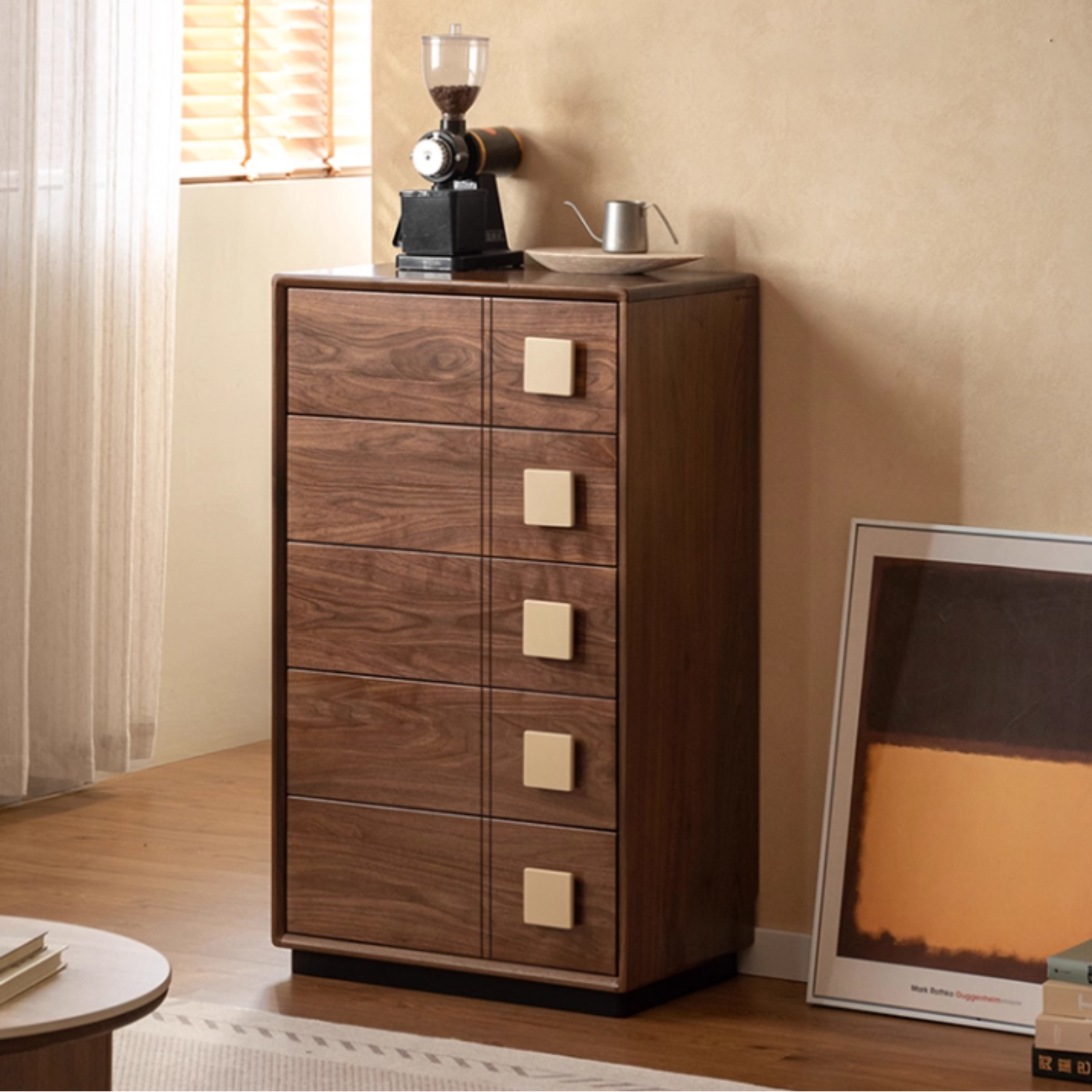 Black Walnut Solid Wood Retro Style Five-Drawer Chest