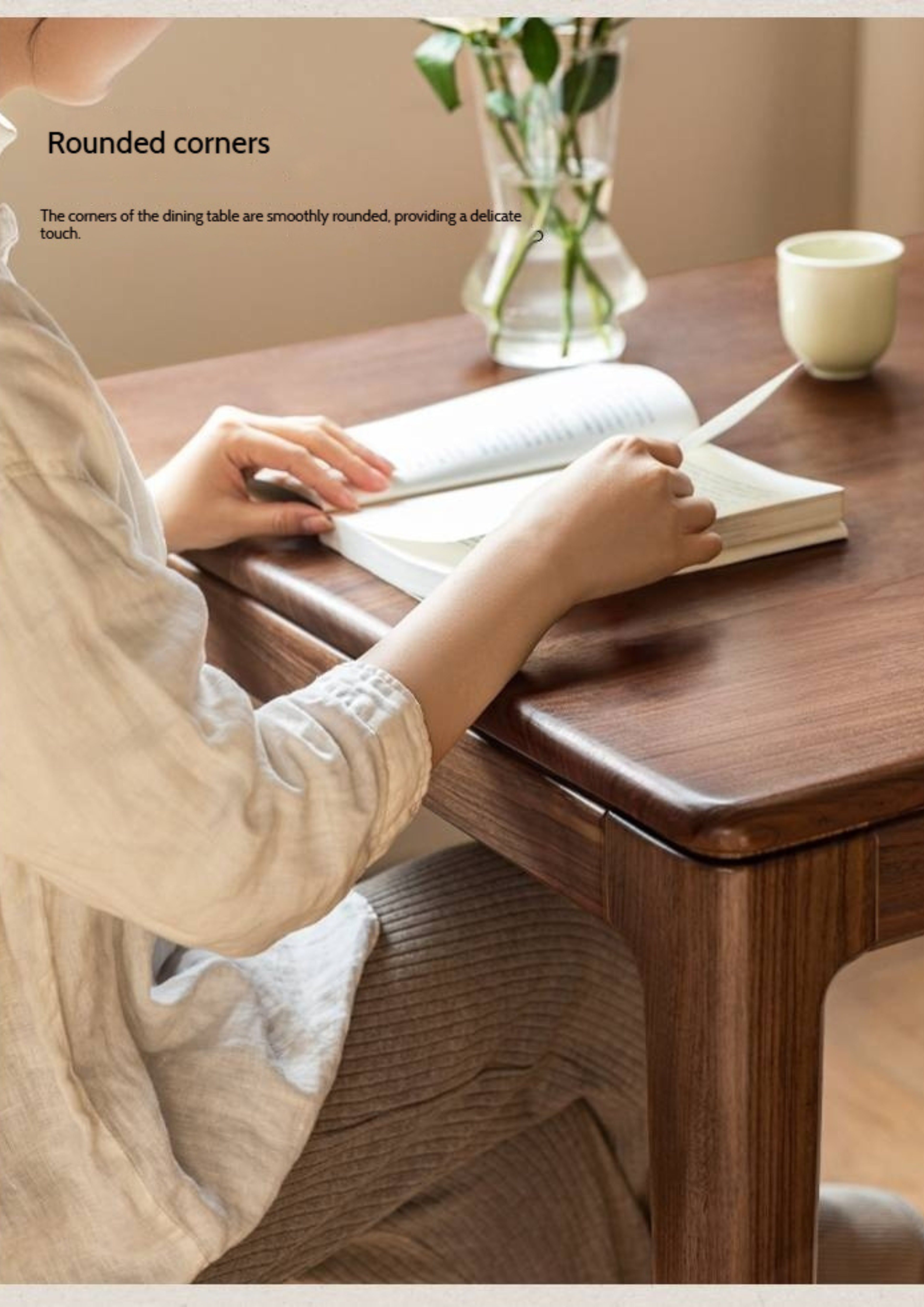 Black Walnut, Oak Solid Wood Modern Rock Board Dining Table