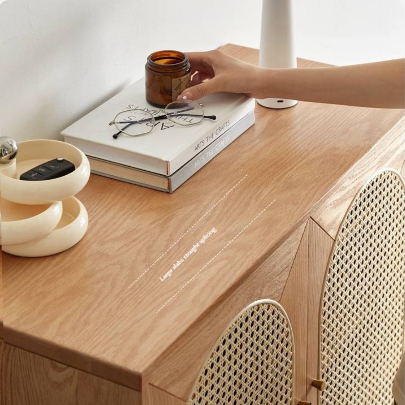 Oak Solid Wood Rattan Shoe Cabinet