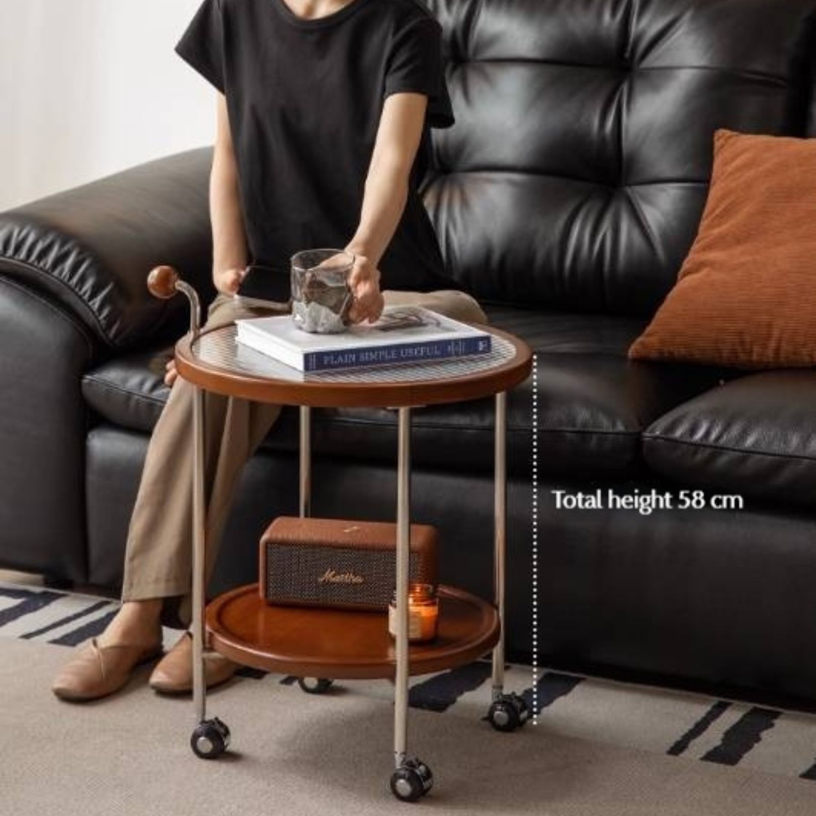 Beech Solid Wood Vintage Style Double Layer Glass Coffee Table