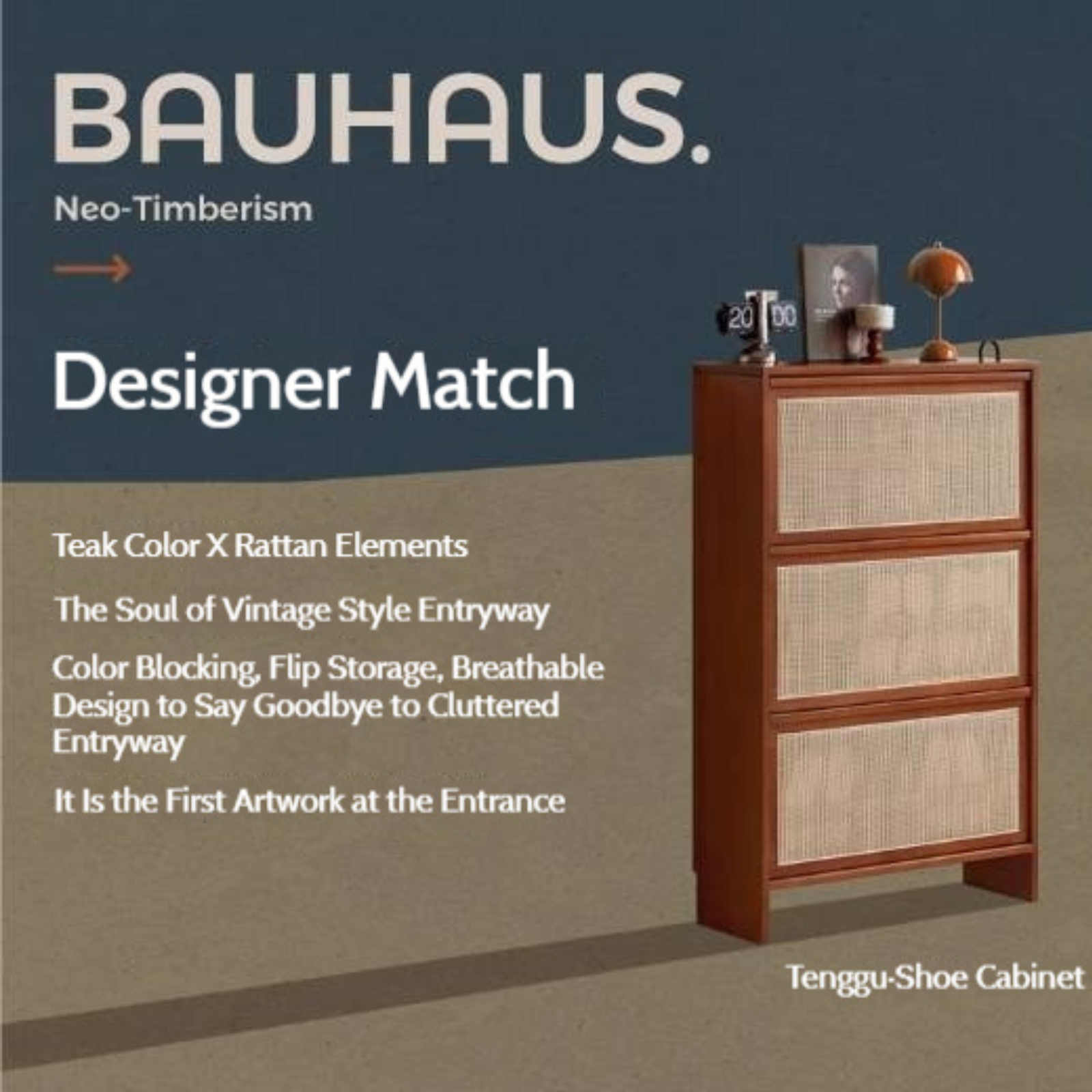 Tulipwood Solid Wood Rattan Shoe Cabinet Antique Style