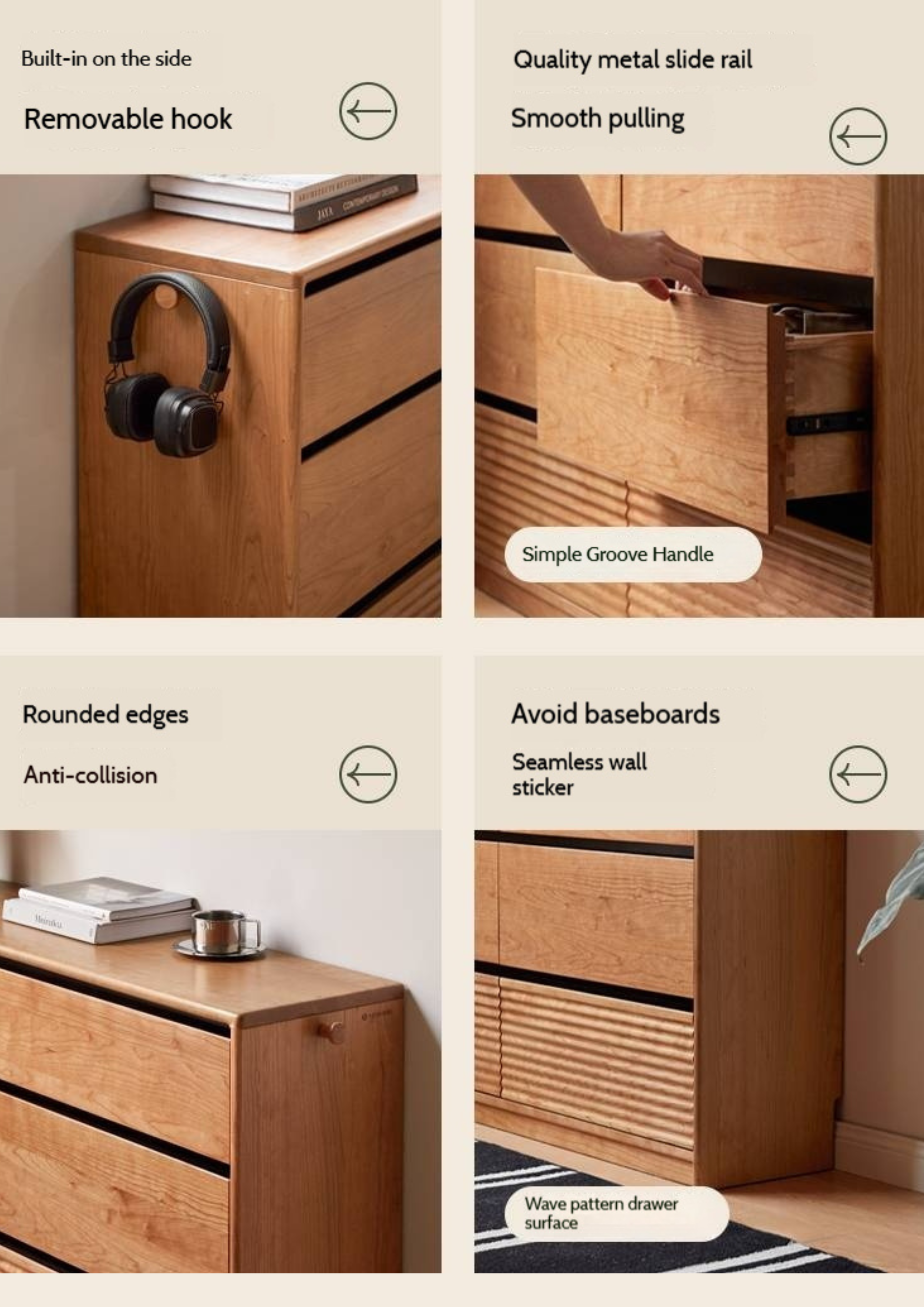 Cherry Solid Wood Retro Six-Drawer Chest