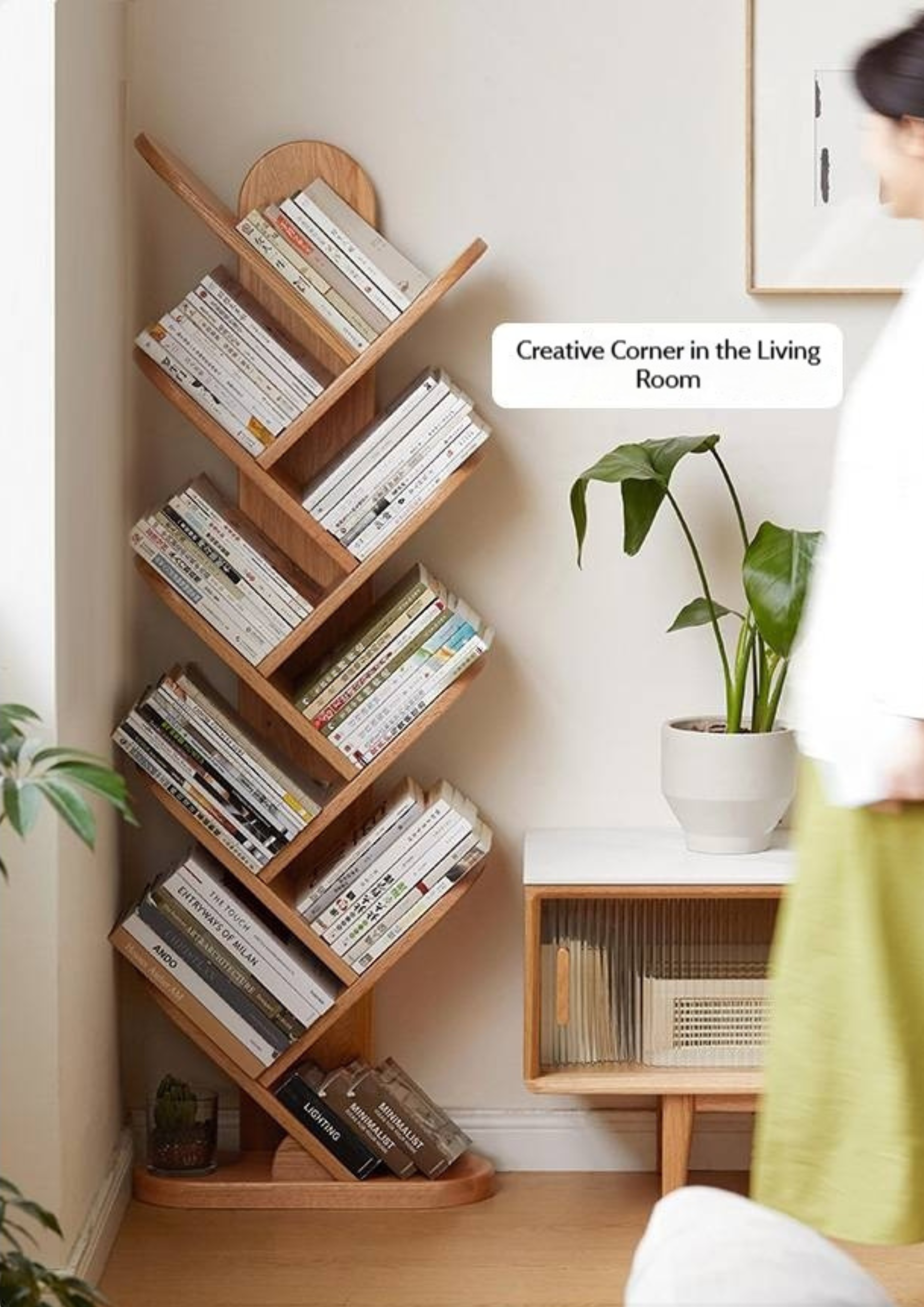 Oak, Cherry, Solid Rubberwood Multi-Layer Creative Corner Bookshelf