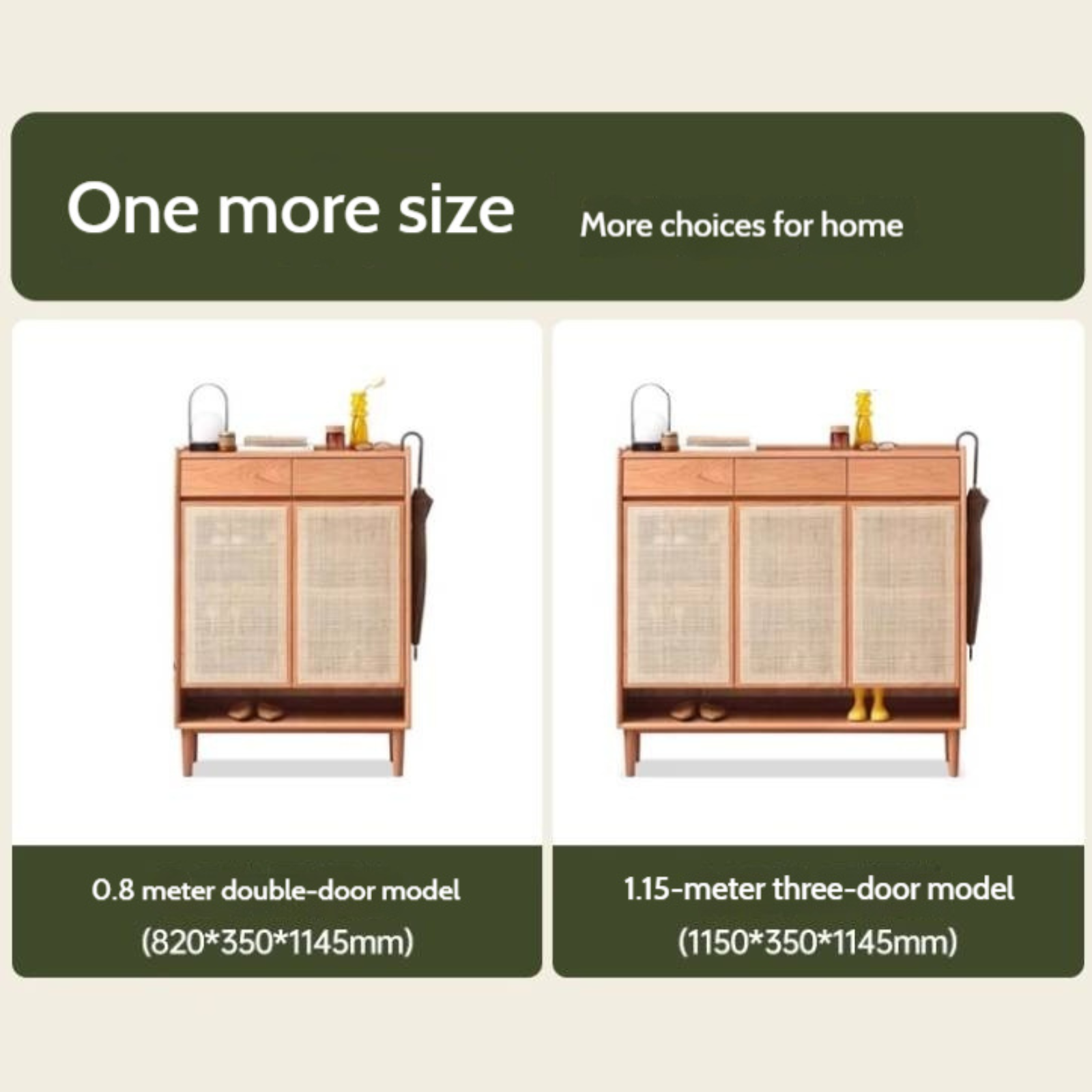 Сherry, Oak Solid Wood Rattan Locker Shoe Cabinet