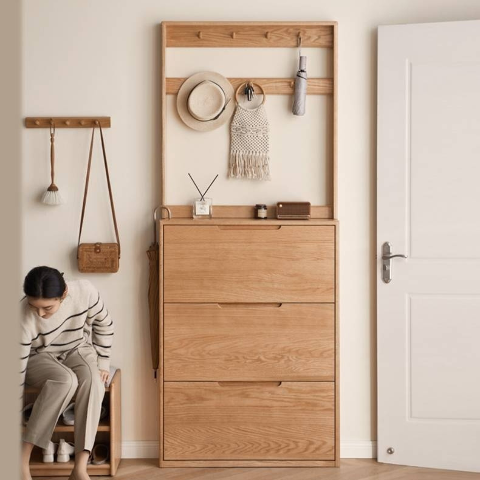 Oak, Poplar Solid Wood Ultra Thin Shoe Cabinet