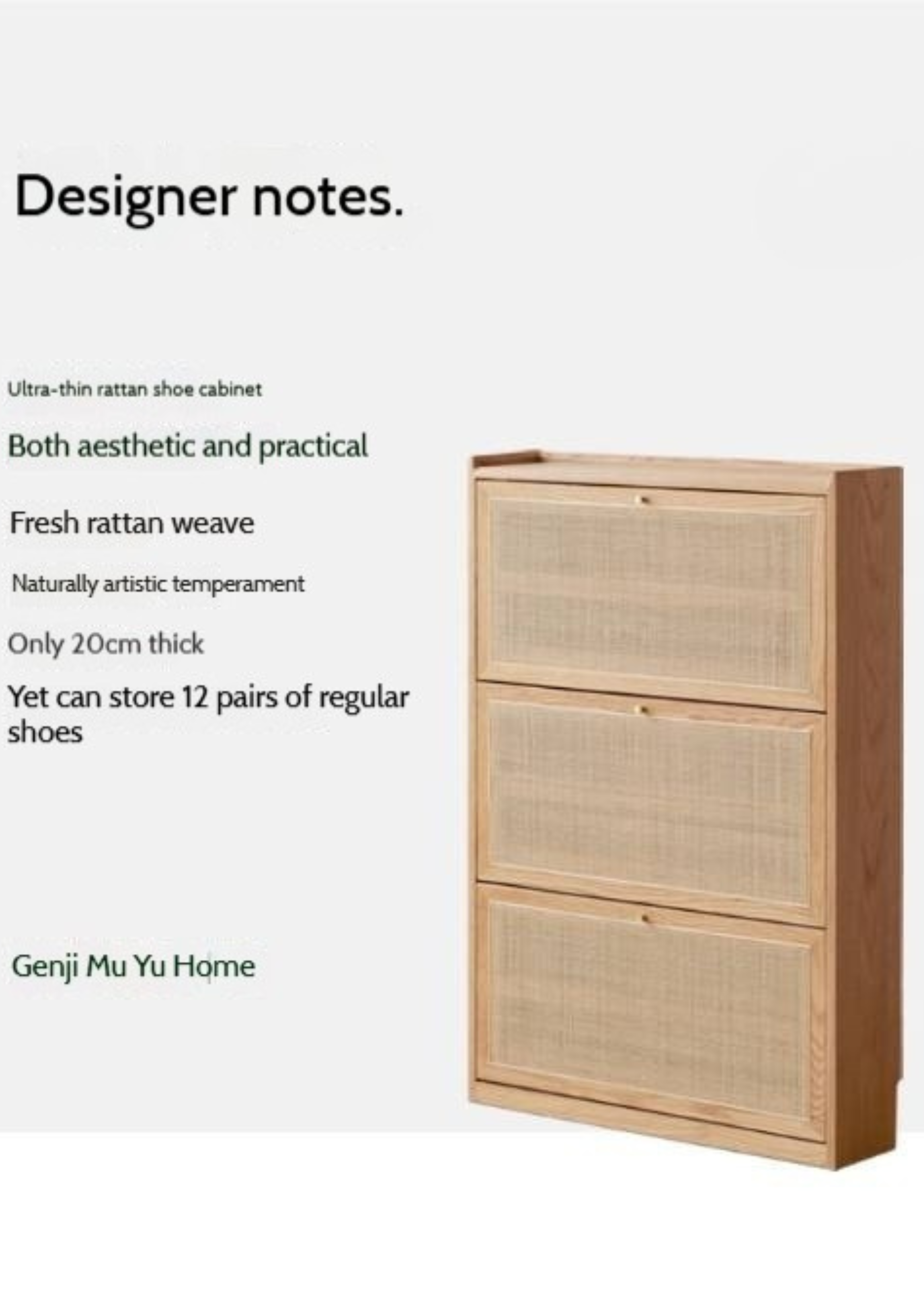 Oak Solid Wood Ultra-Thin Flap Door Rattan Shoe Cabinet