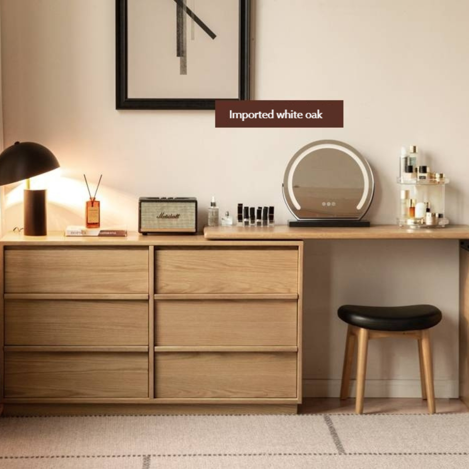 Oak Solid Wood Rotating Skeleton Dressing Table