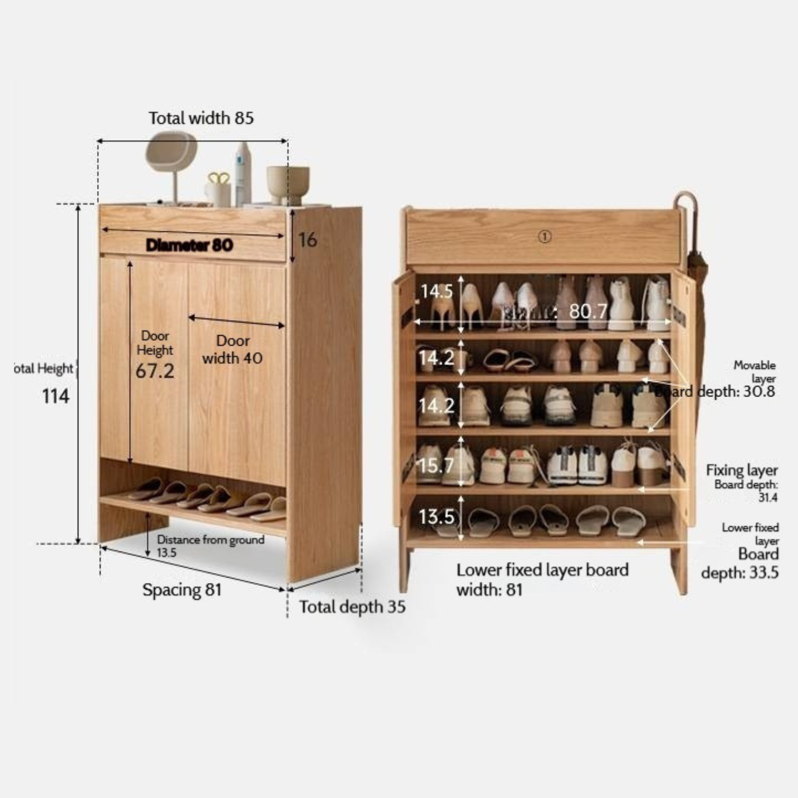 Oak Solid Wood Nordic Rock Slab Shoe Cabinet