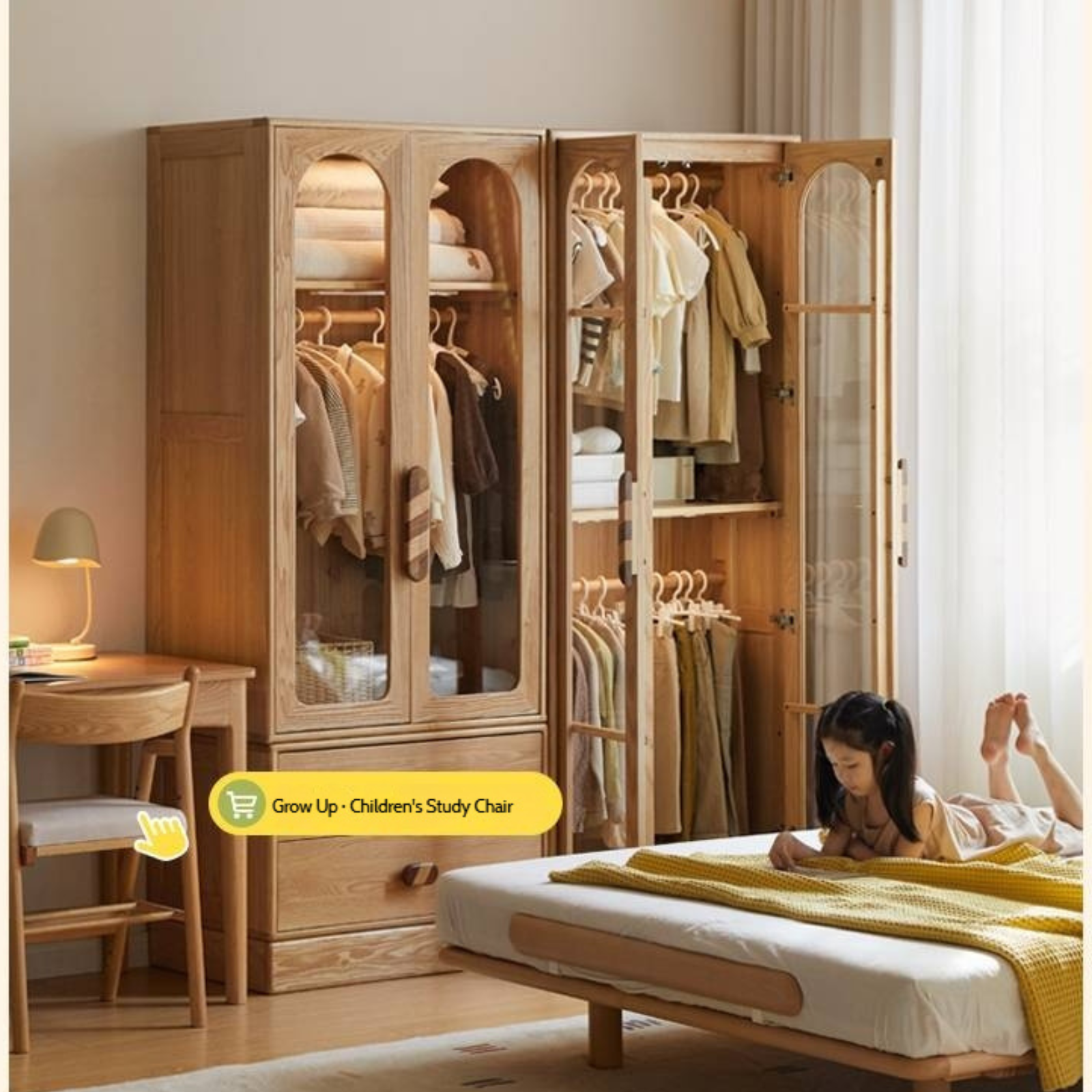 Oak Solid Wood Original Wood Style Children's Wardrobe