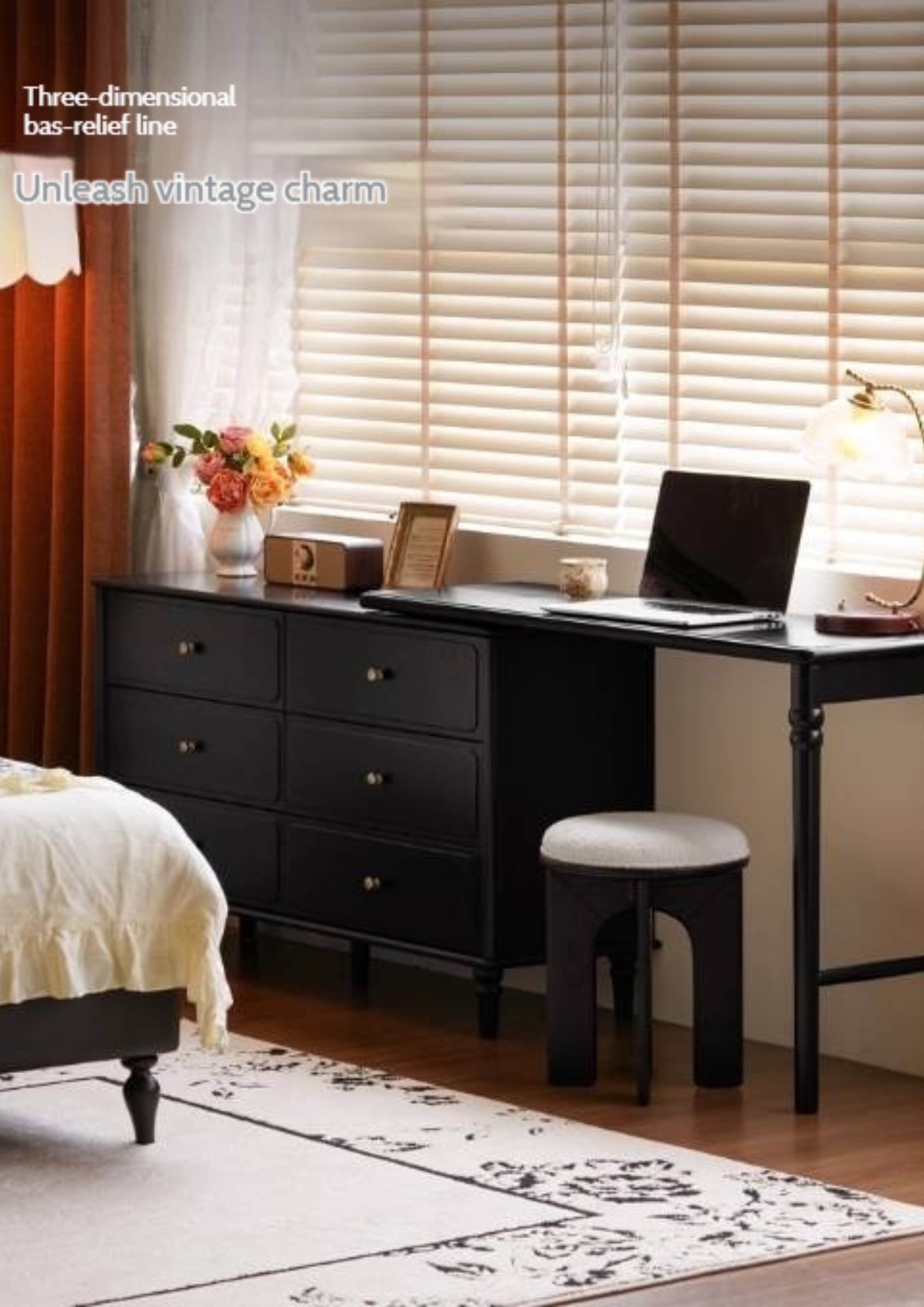 Solid Rubberwood French Retro Makeup Table