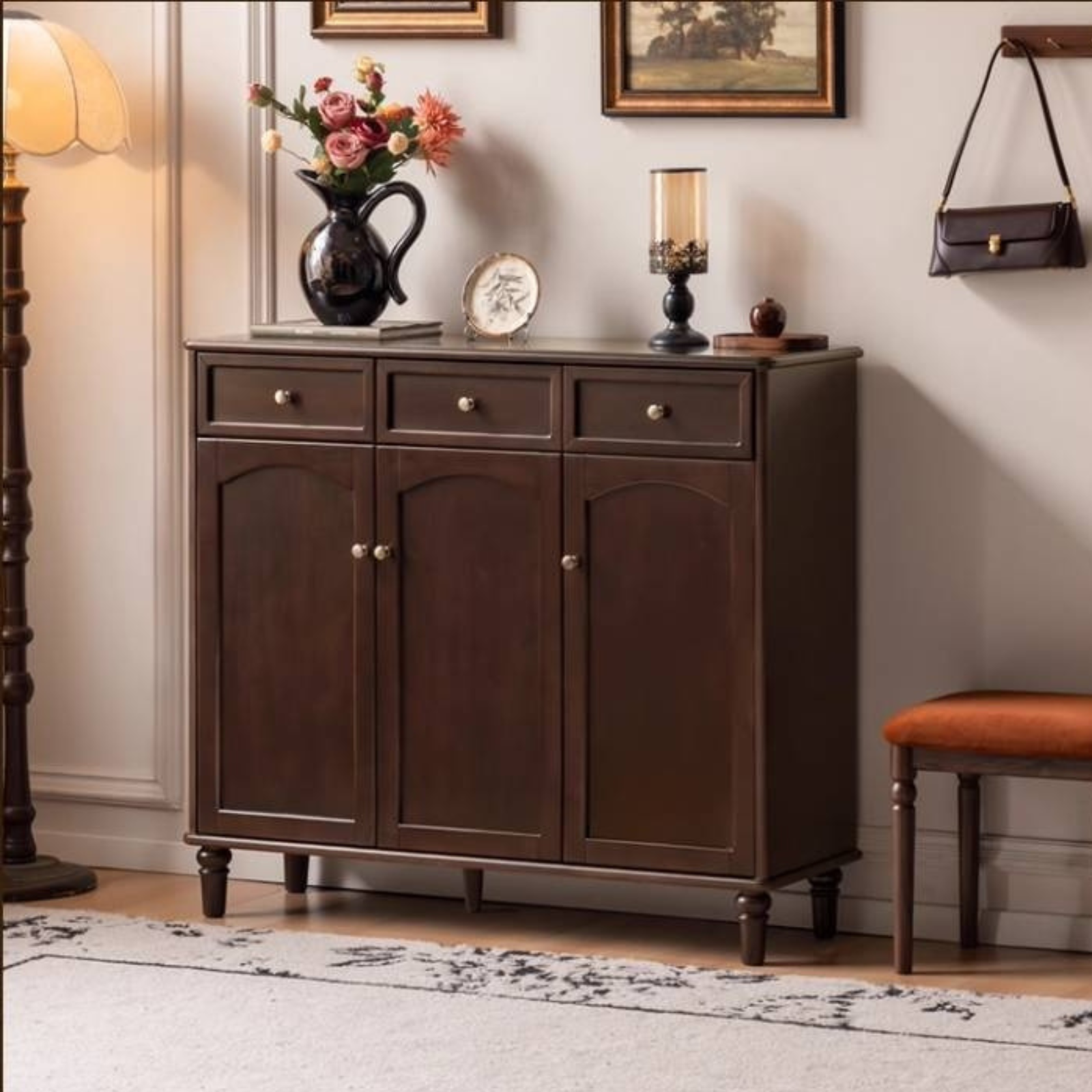 Sandalwood Solid Wood American Retro Storage Shoe Cabinet