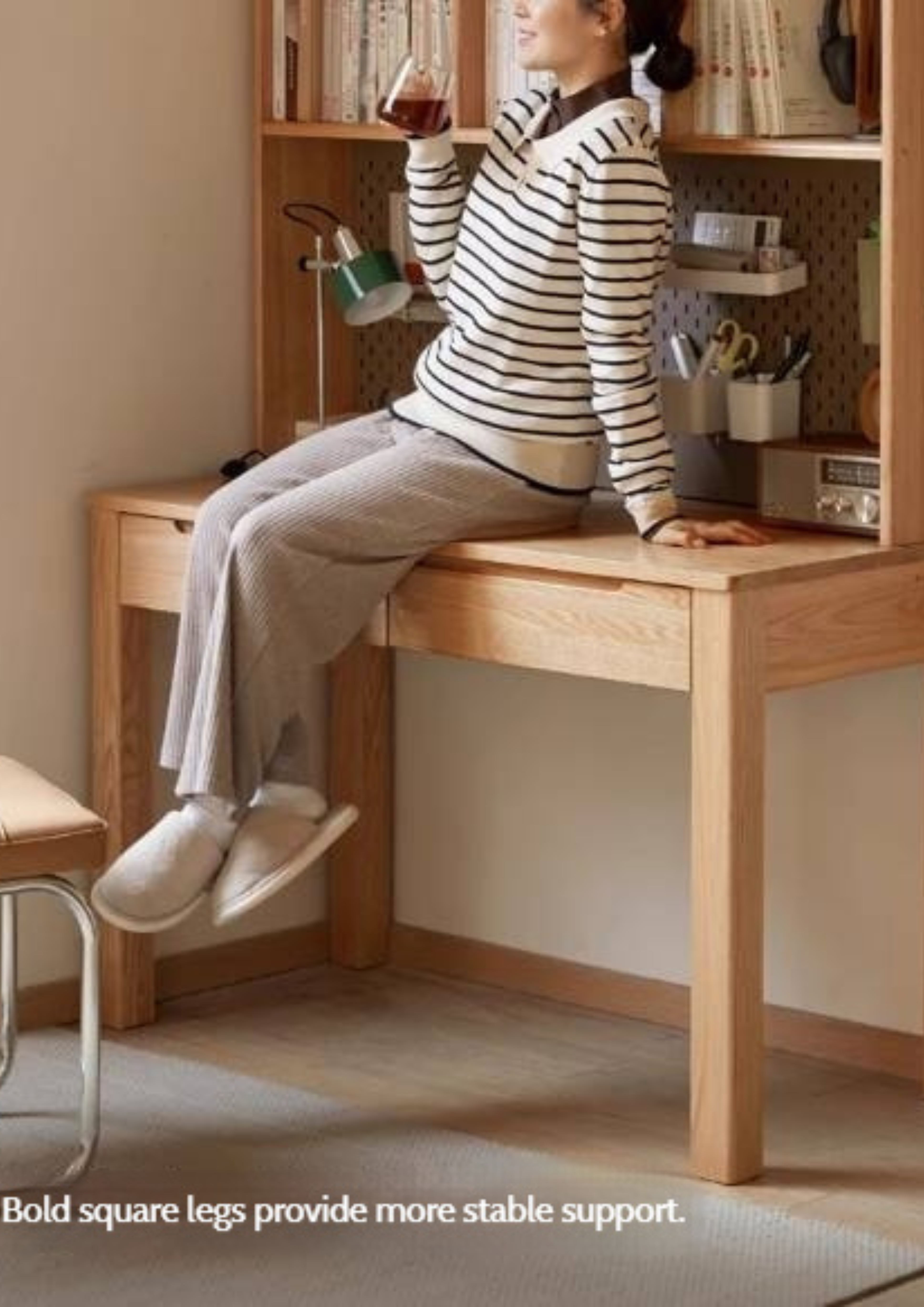 Oak Solid Wood Office Desk and Bookshelf Integrated