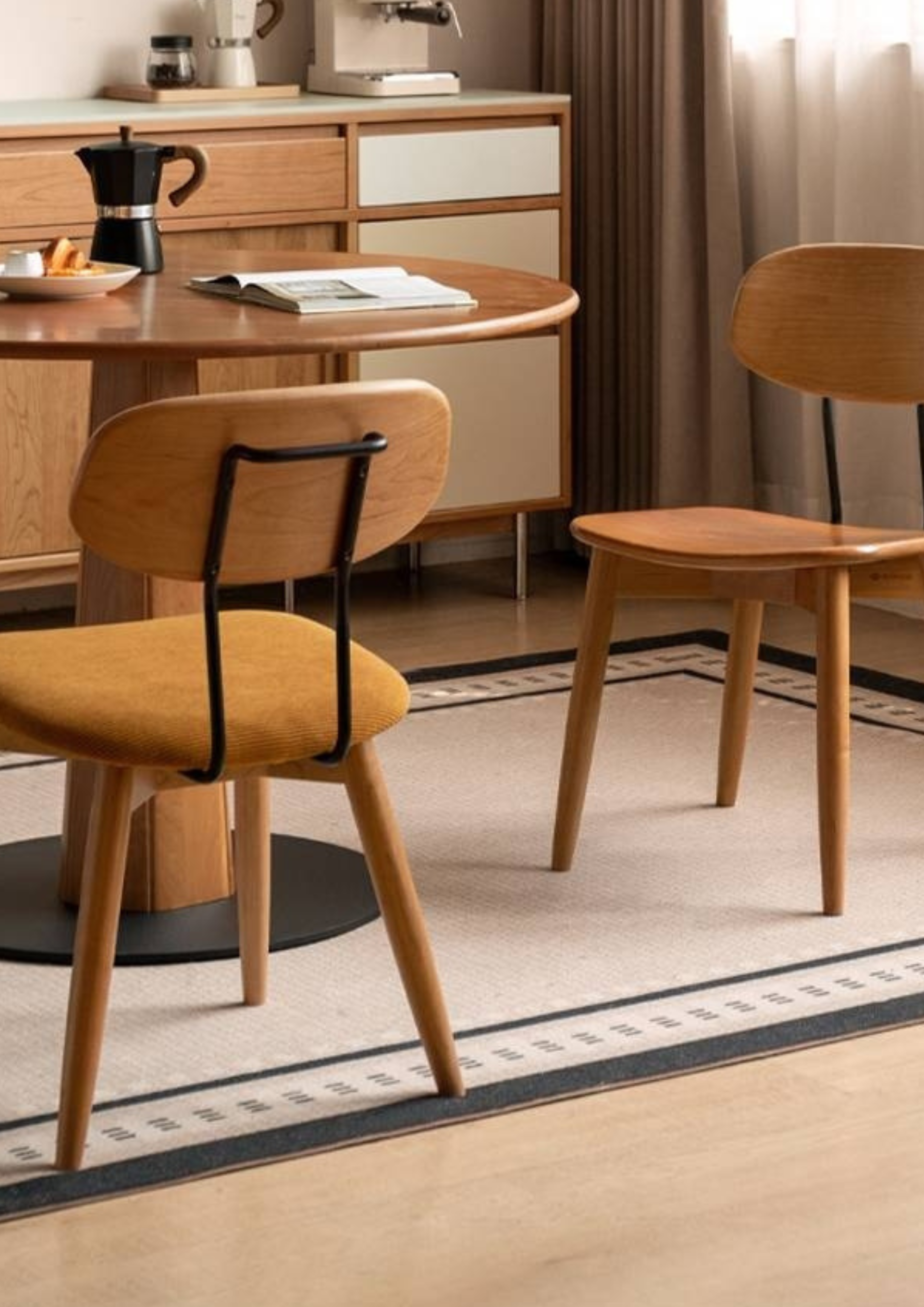 Set 4 pcs Cherry Solid Wood Bauhaus Style Retro Dining Chair