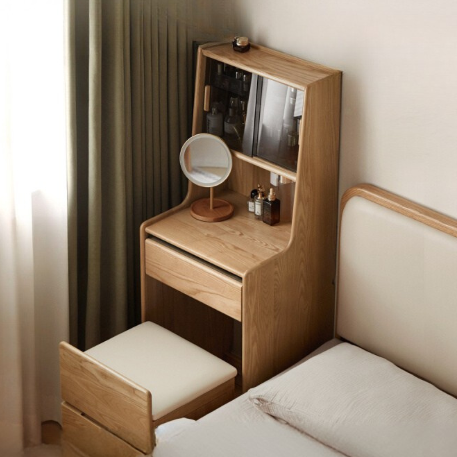 Ash Solid Wood Original Wood Style Multifunctional Dressing Table