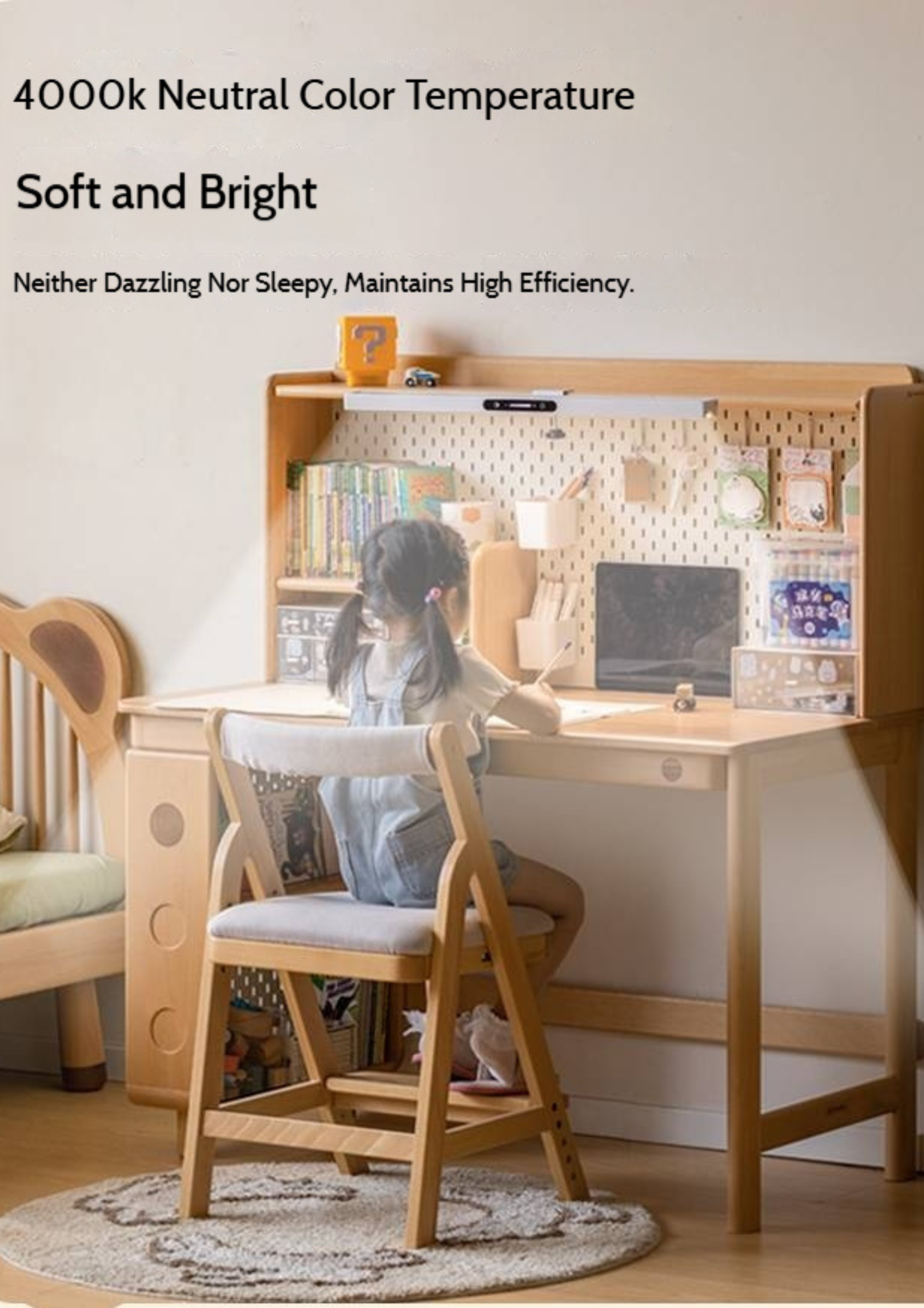 Beech Solid Wood Children's Learning Desk Bookshelf Integrated