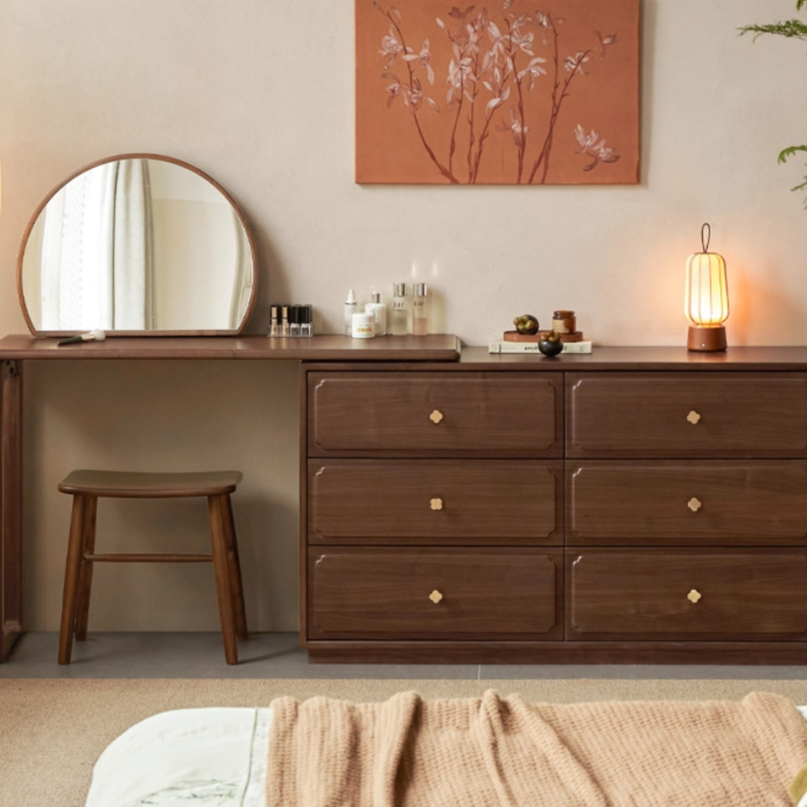 Black Walnut Solid Wood Rotating Dressing Table