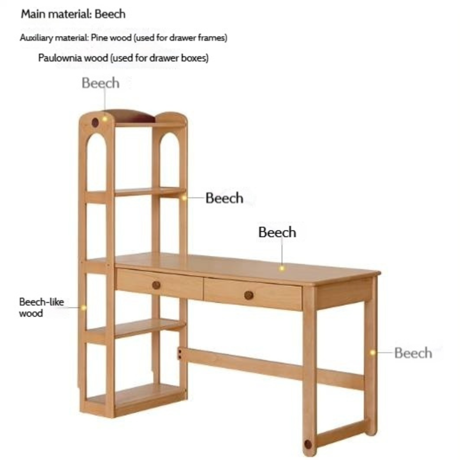 Beech Solid Wood Children's Desk and Bookshelf