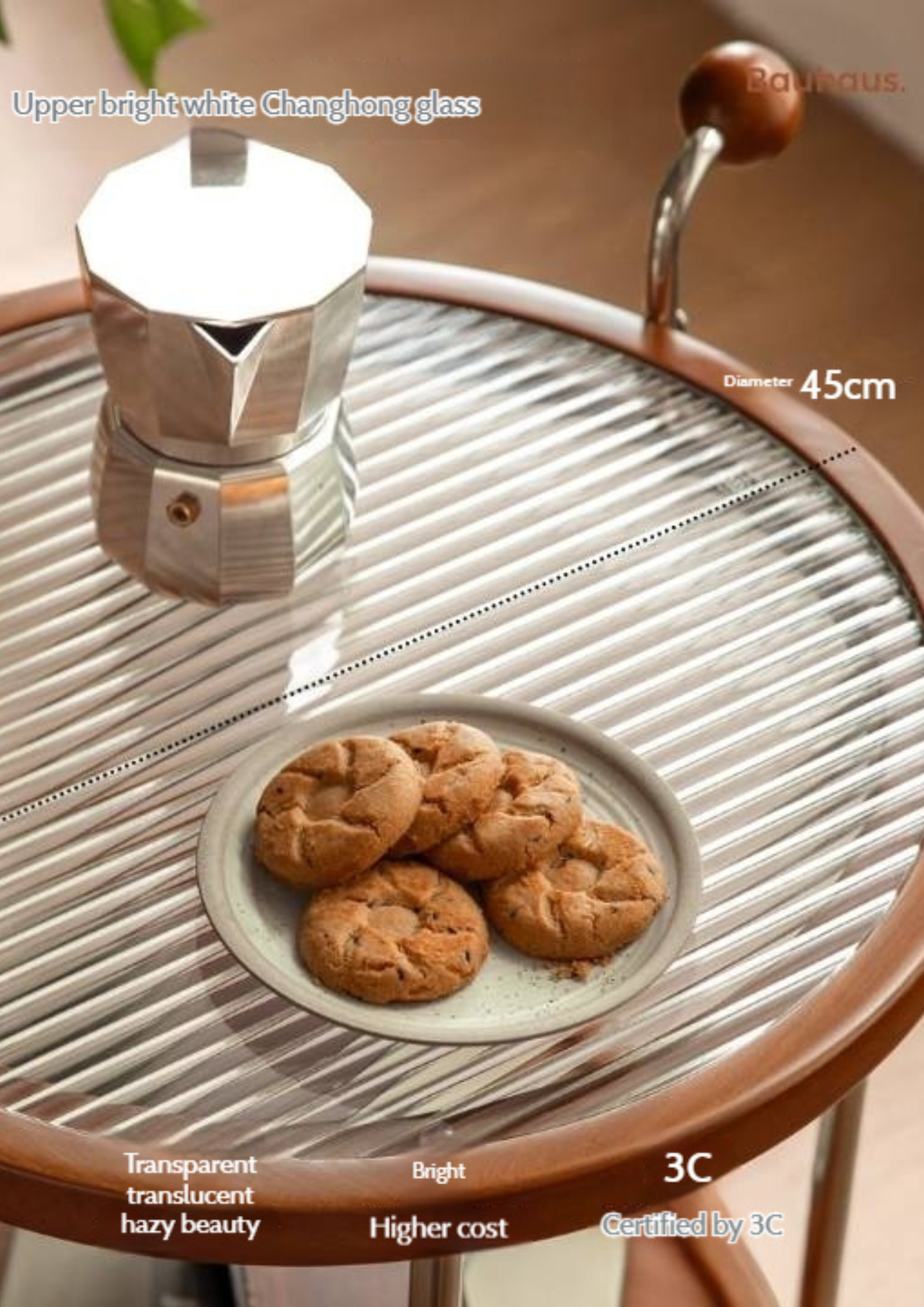 Beech Solid Wood Vintage Style Double Layer Glass Coffee Table