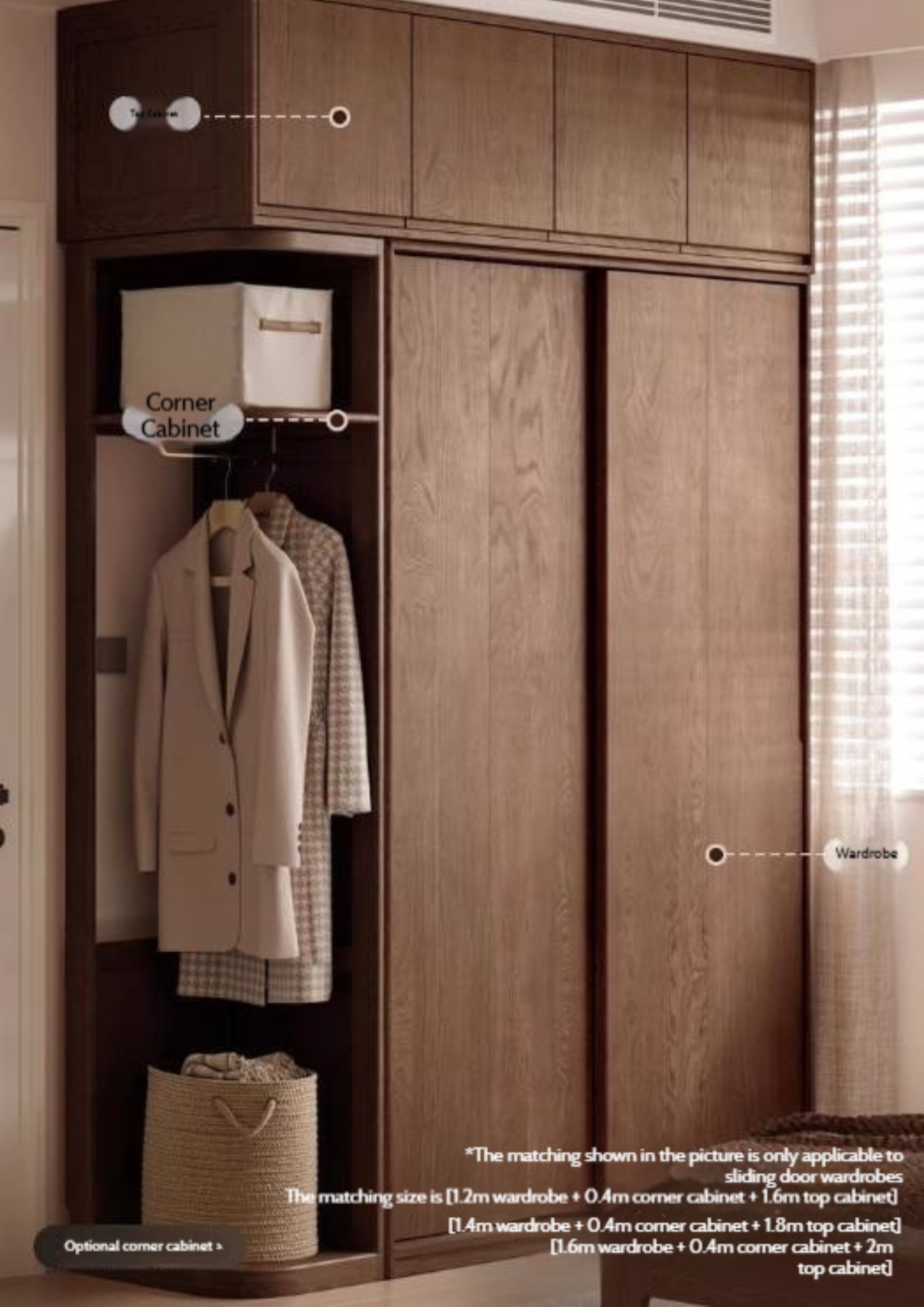 Black Walnut, Ash, Oak Solid Wood  Light Luxury Wardrobe Top Cabinet