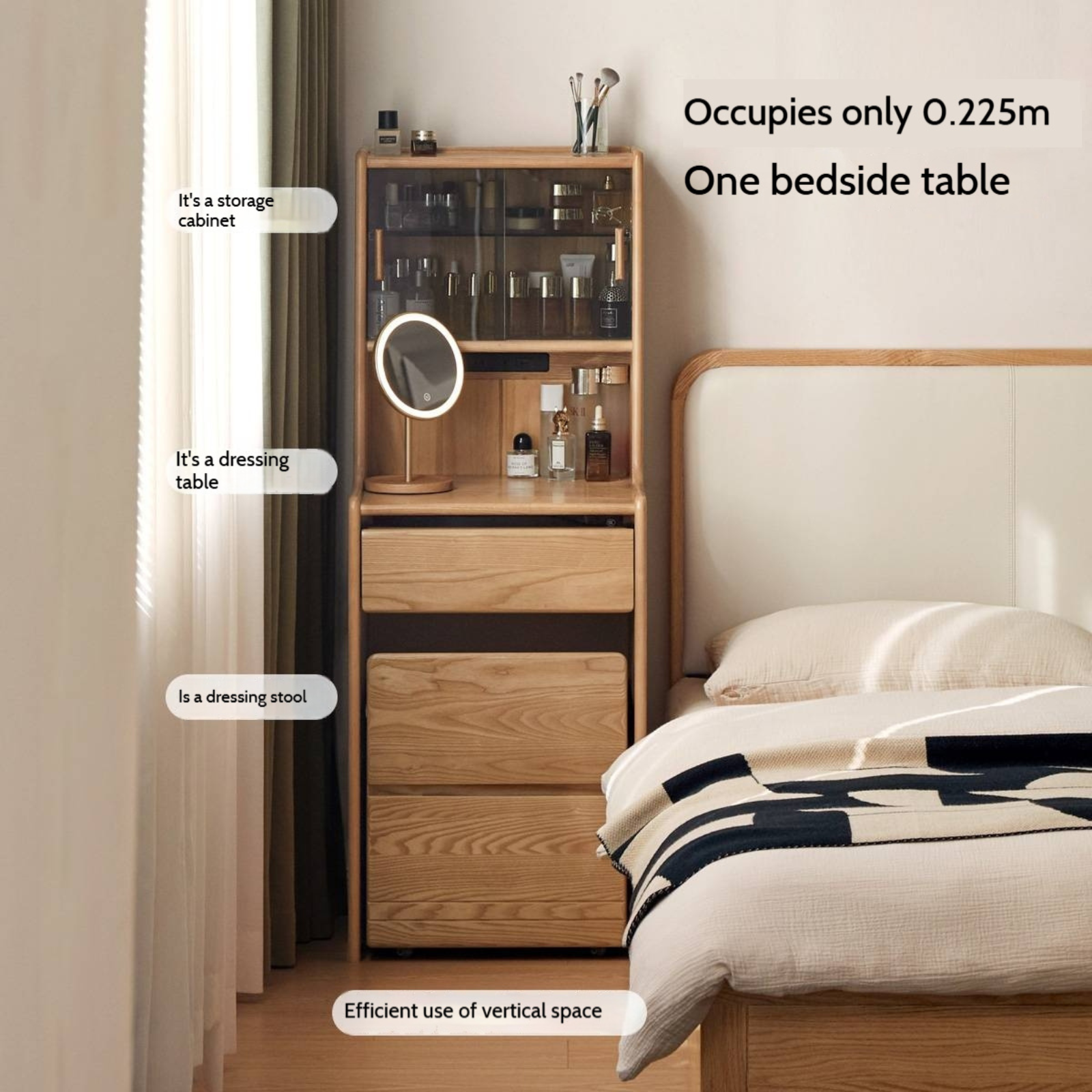 Ash Solid Wood Original Wood Style Multifunctional Dressing Table