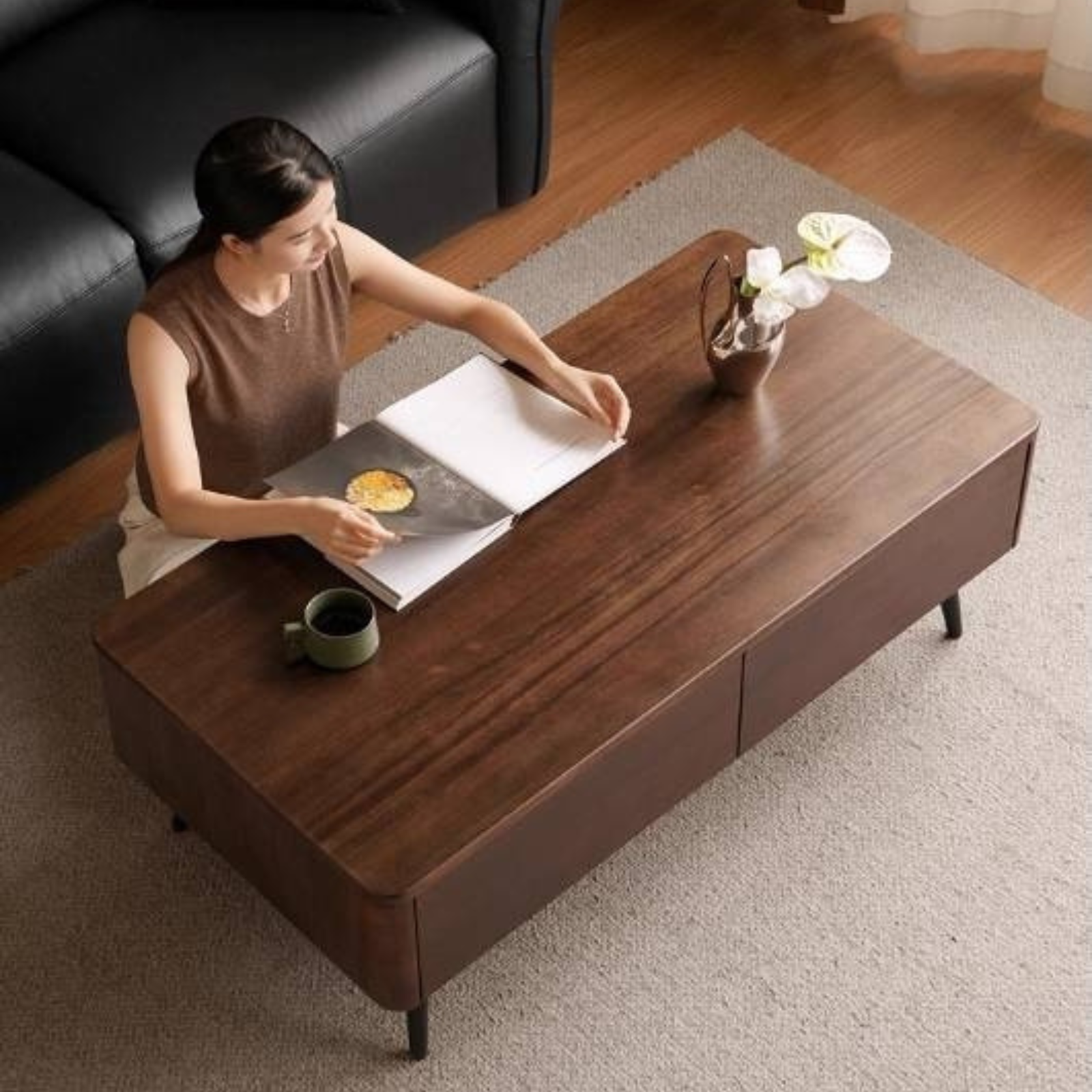 Sandalwood Solid Wood Italian Light Luxury Coffee Table