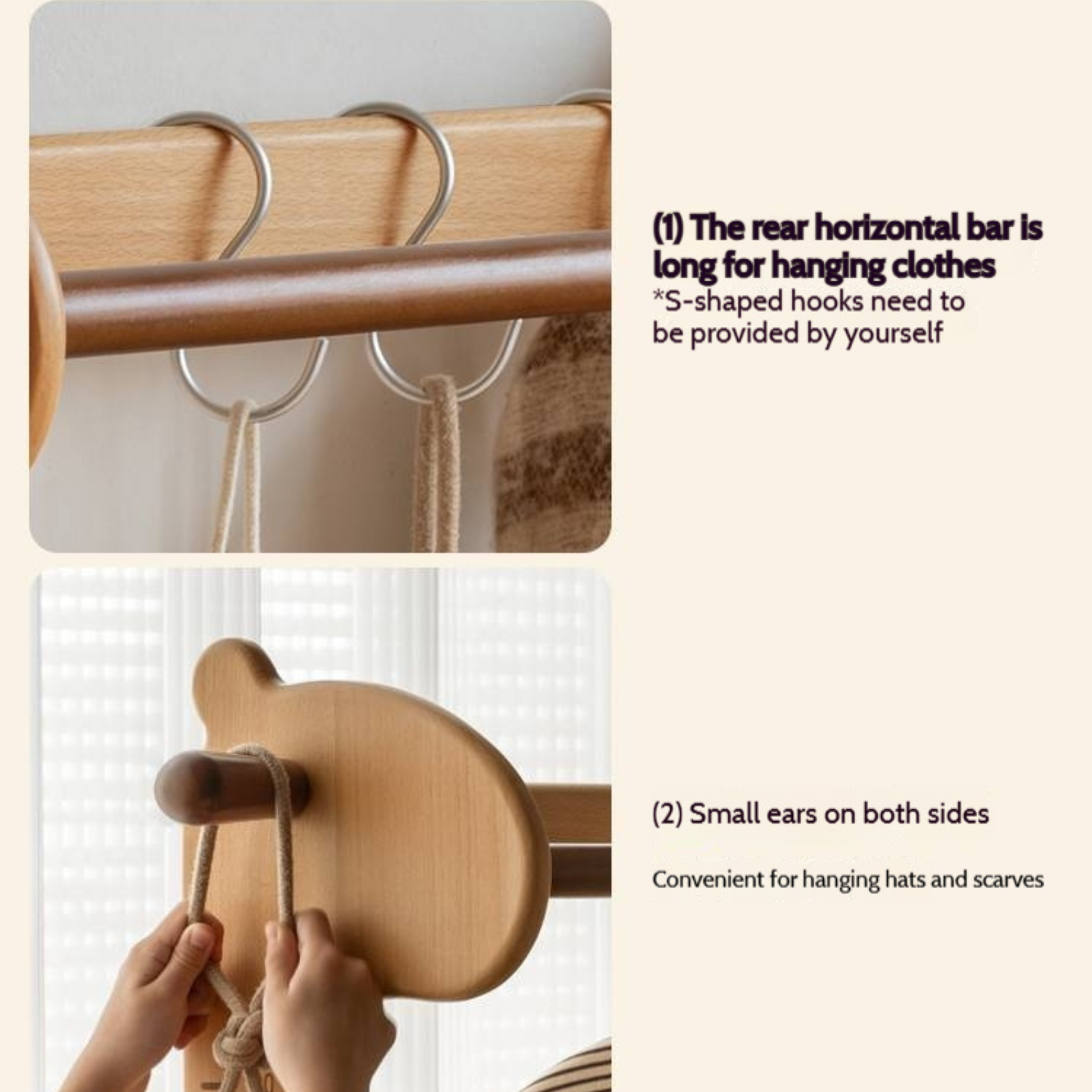 Beech, Solid Rubberwood Children's Clothing Rack