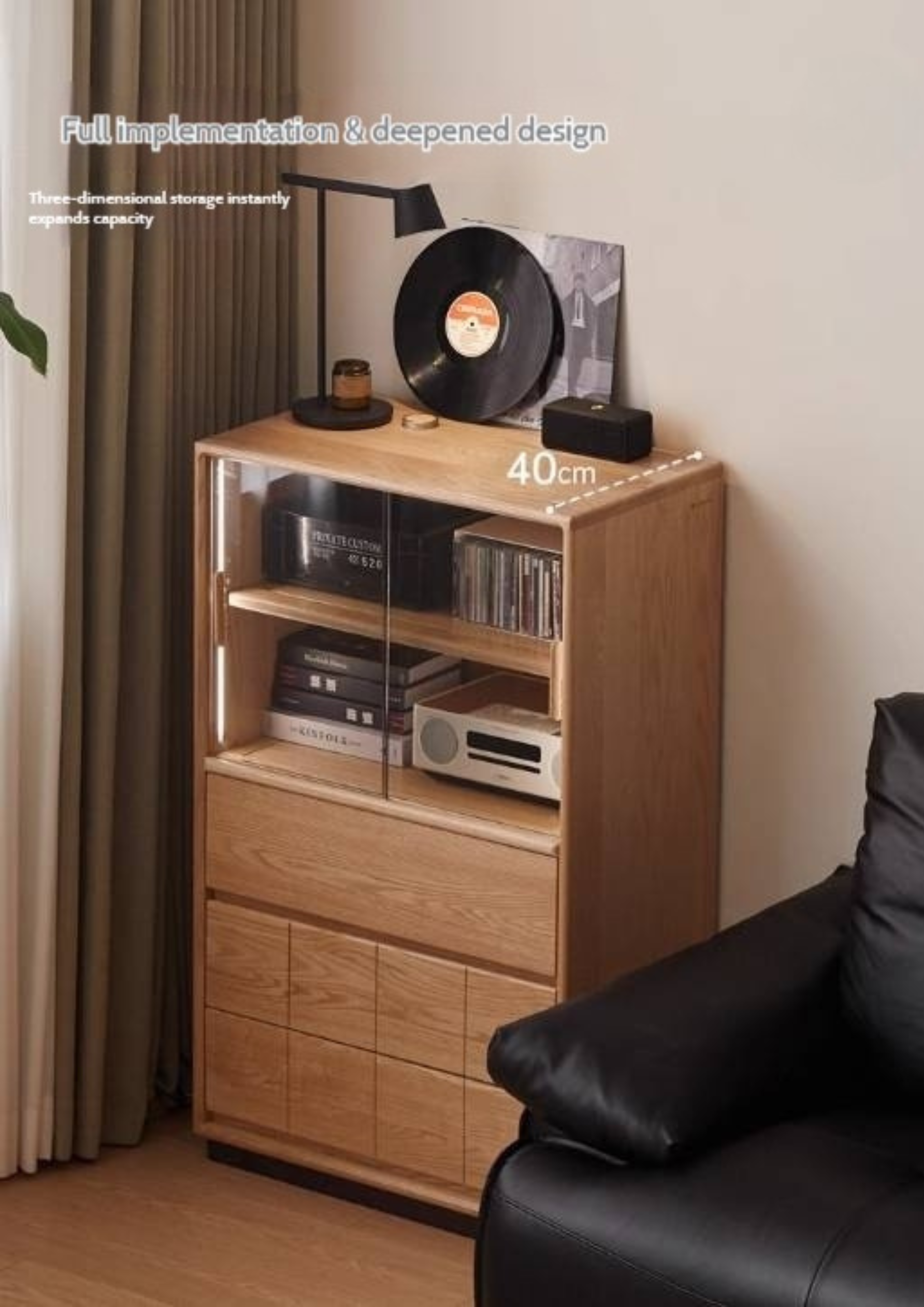 Oak Solid Wood Modern Side Cabinet with Light