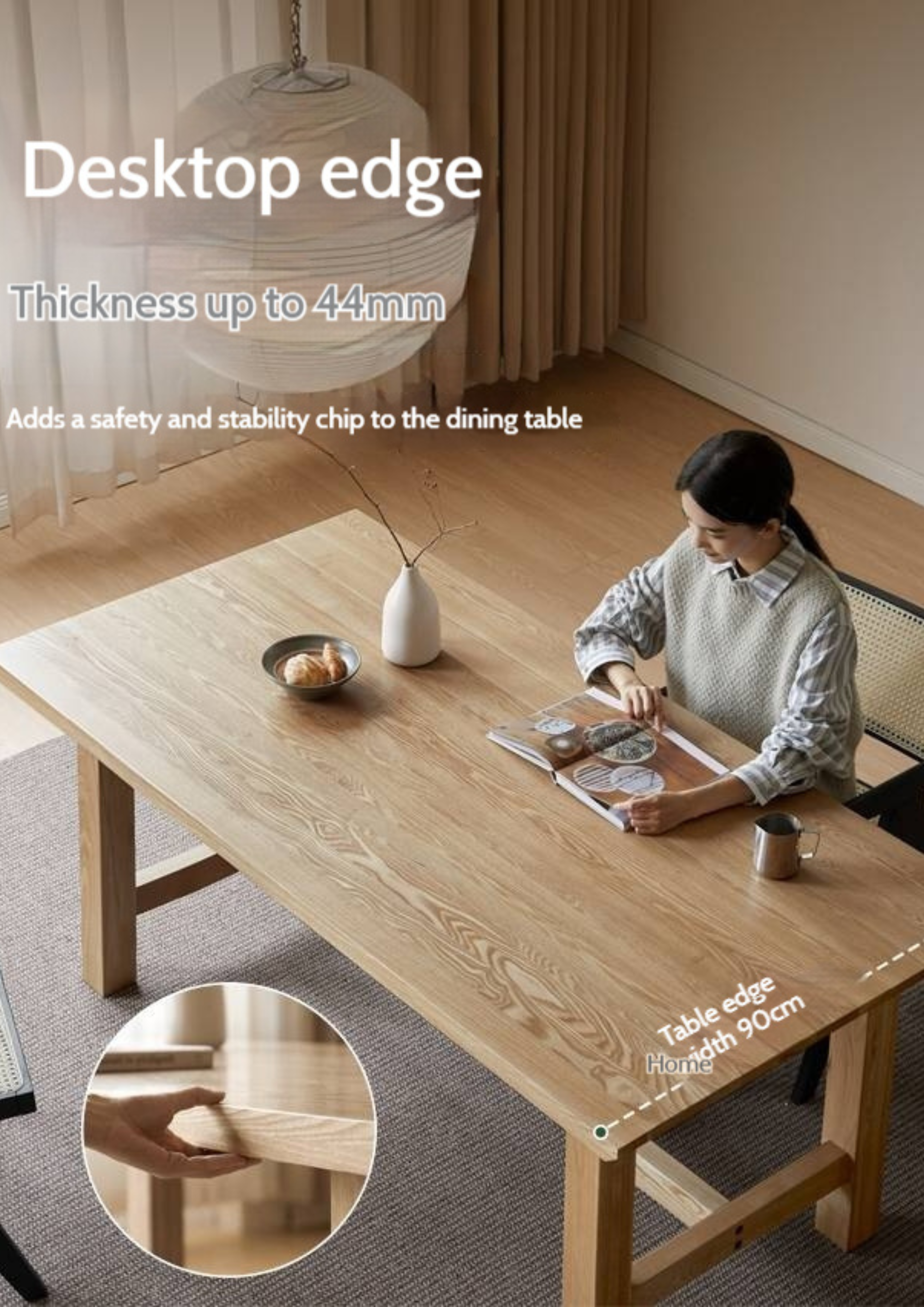 Ash Solid Wood Wabi Sabi Style Dining Table