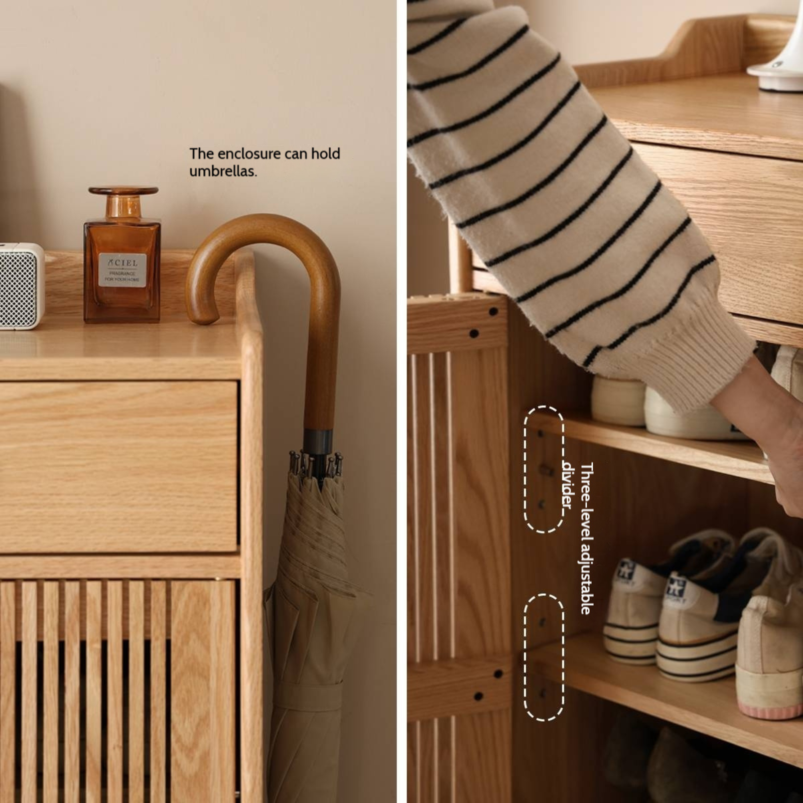 Oak Modern Nordic Shoe Cabinet.