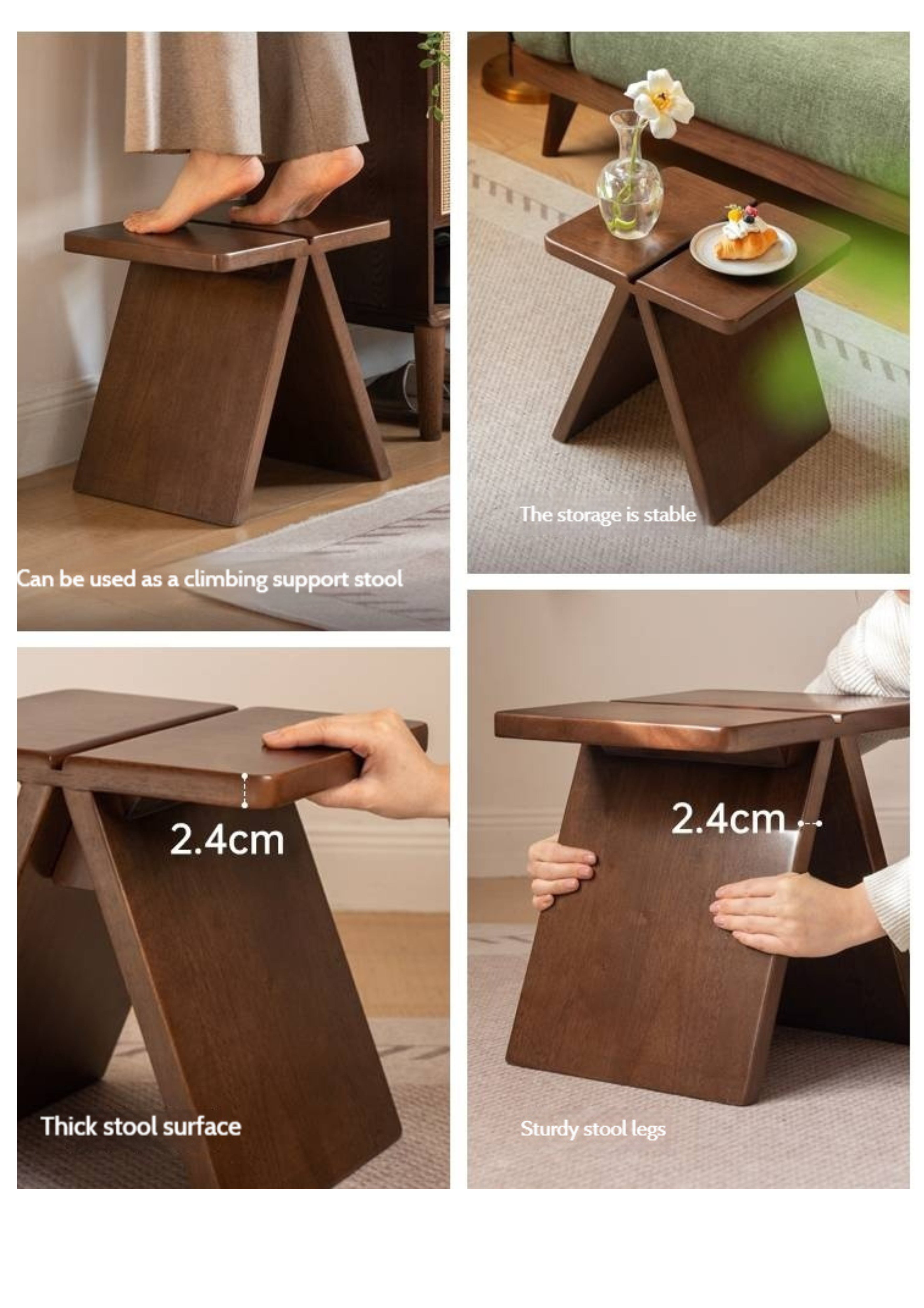 Solid Rubberwood Modern Minimalist Square Shoe Changing Stool