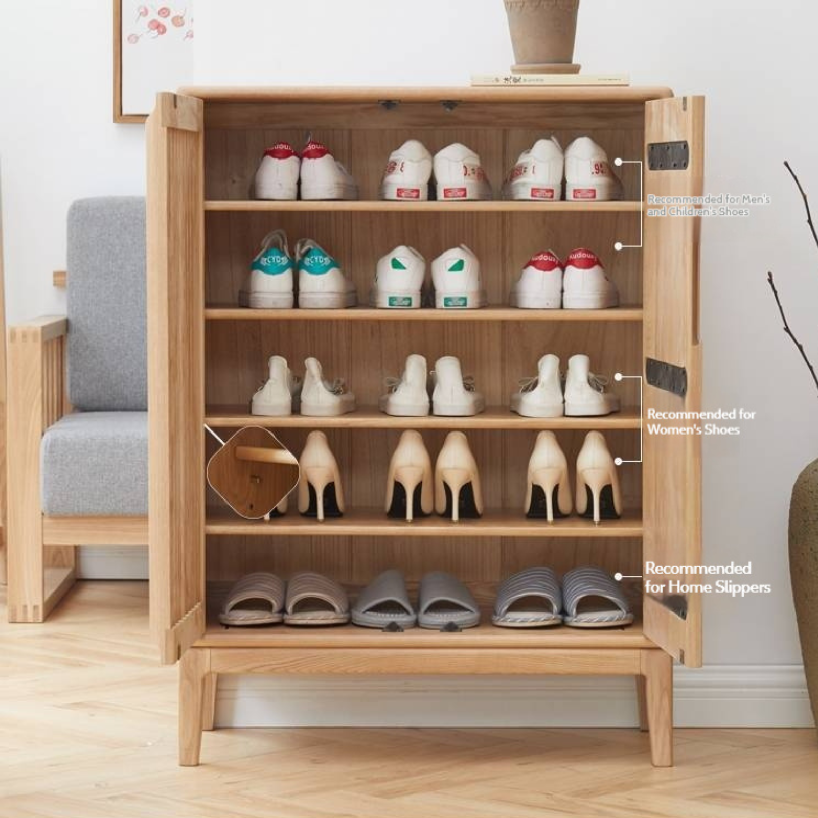 Ash Solid Wood Full Entrance Storage Shoe Cabinet