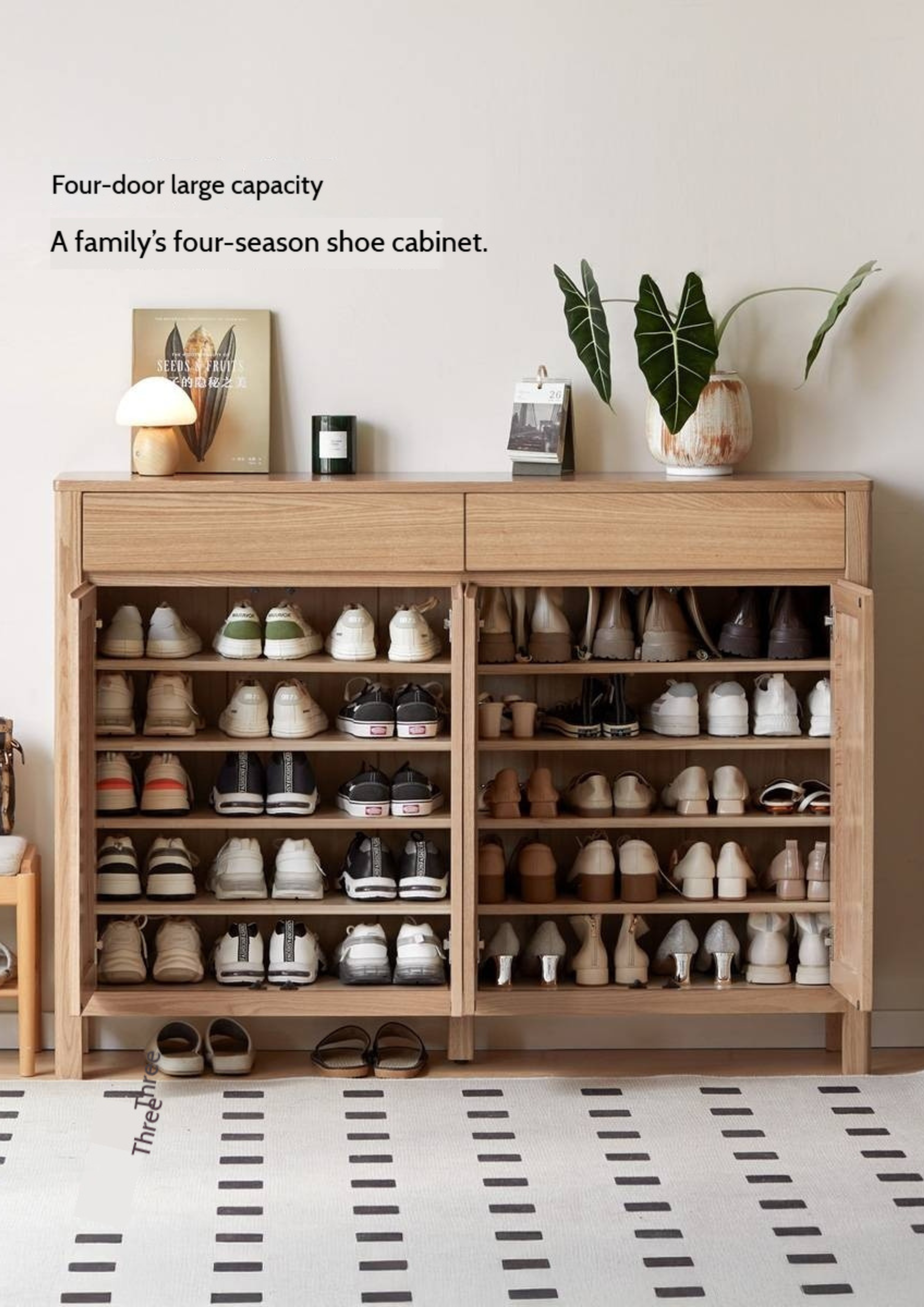 Ash Solid Wood Modern Large Shoe Cabinet