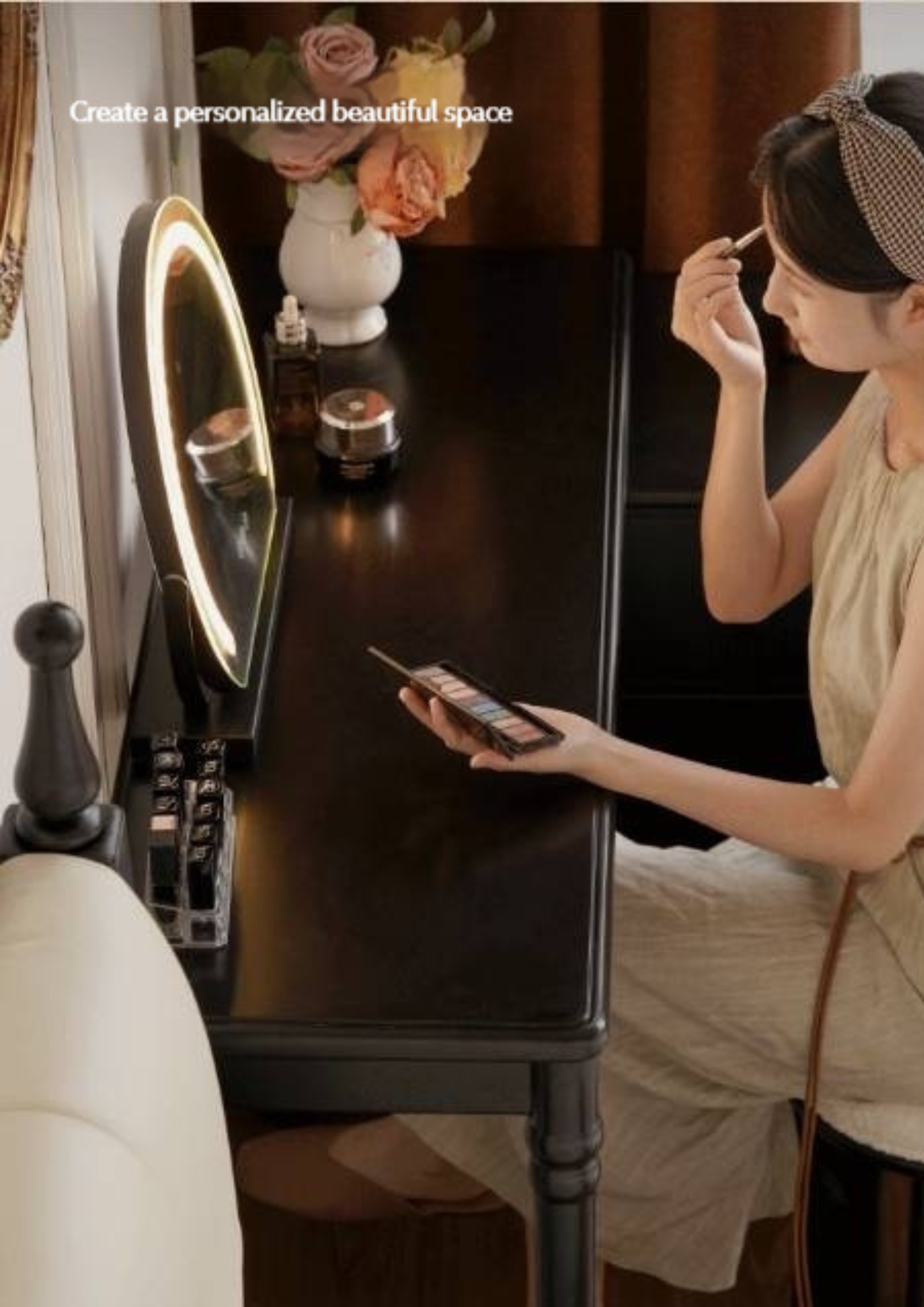 Solid Rubberwood French Retro Makeup Table