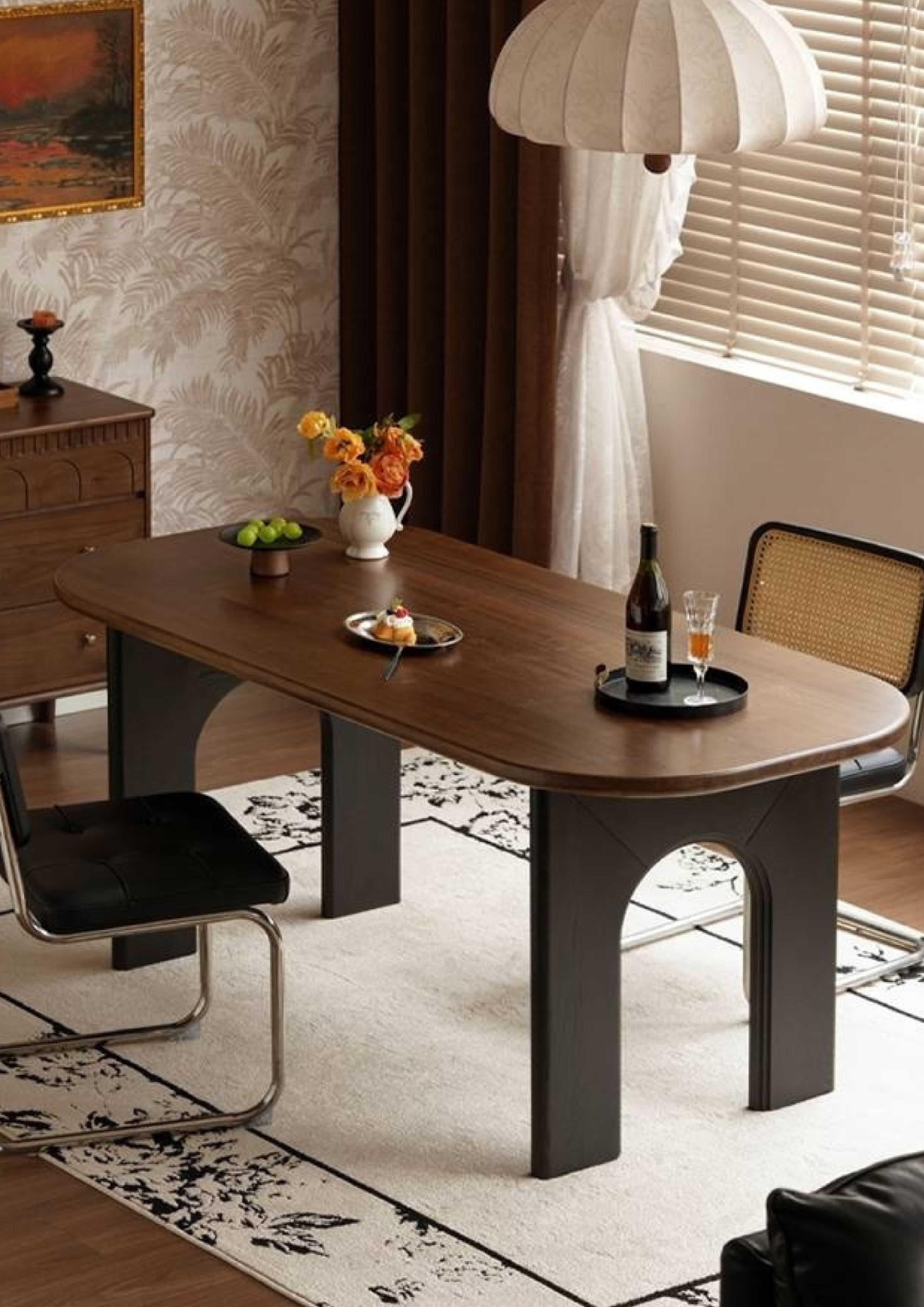 Black Walnut Solid Wood French Retro Style Dining Table