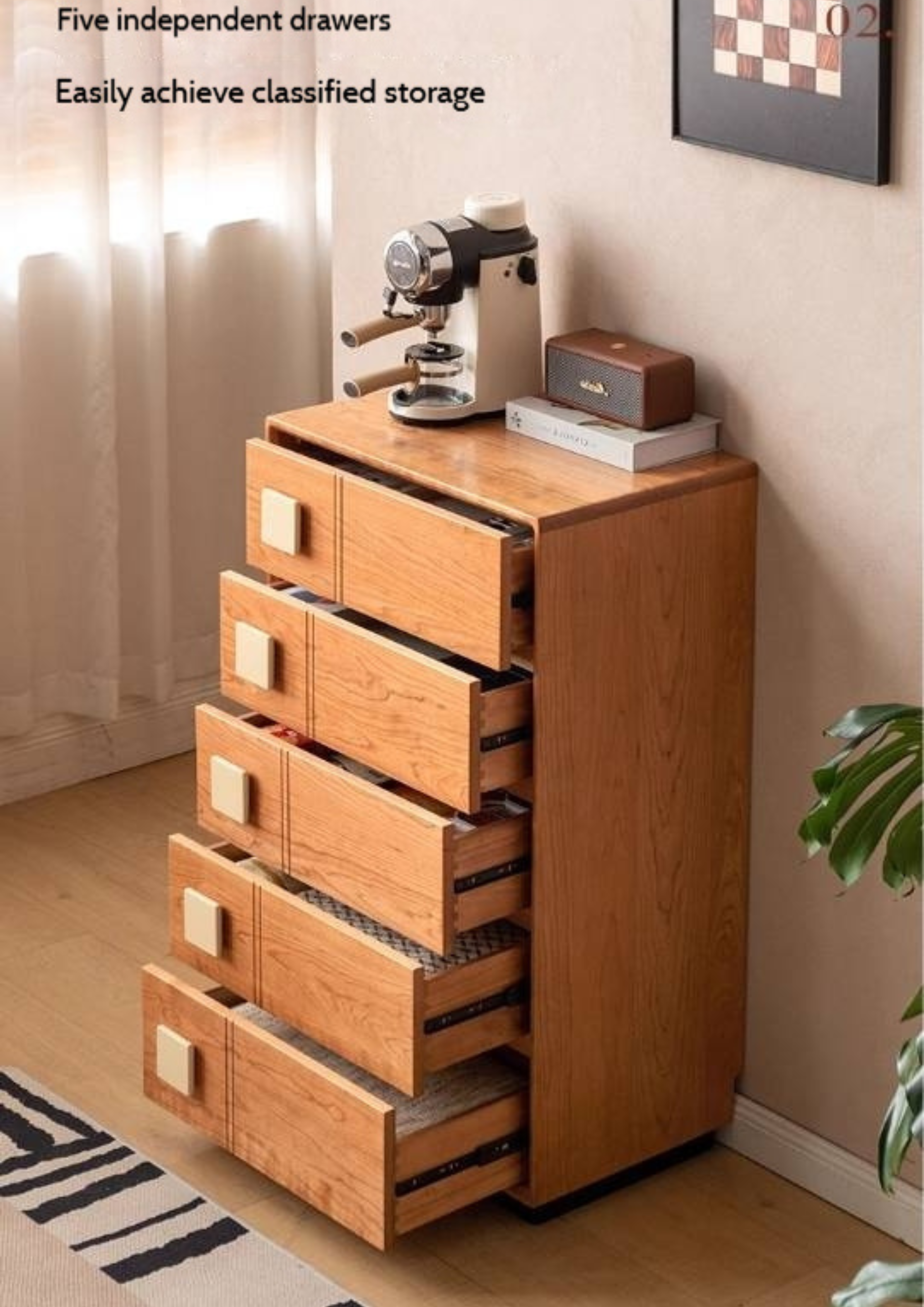Cherry Solid Wood Retro Five-Drawer Chest