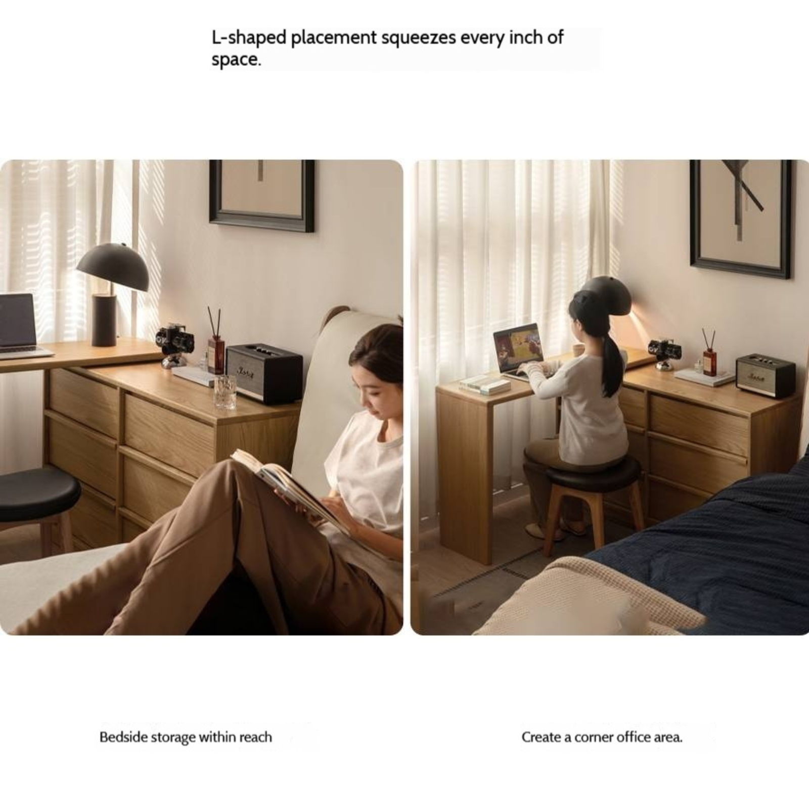 Oak Solid Wood Rotating Skeleton Dressing Table