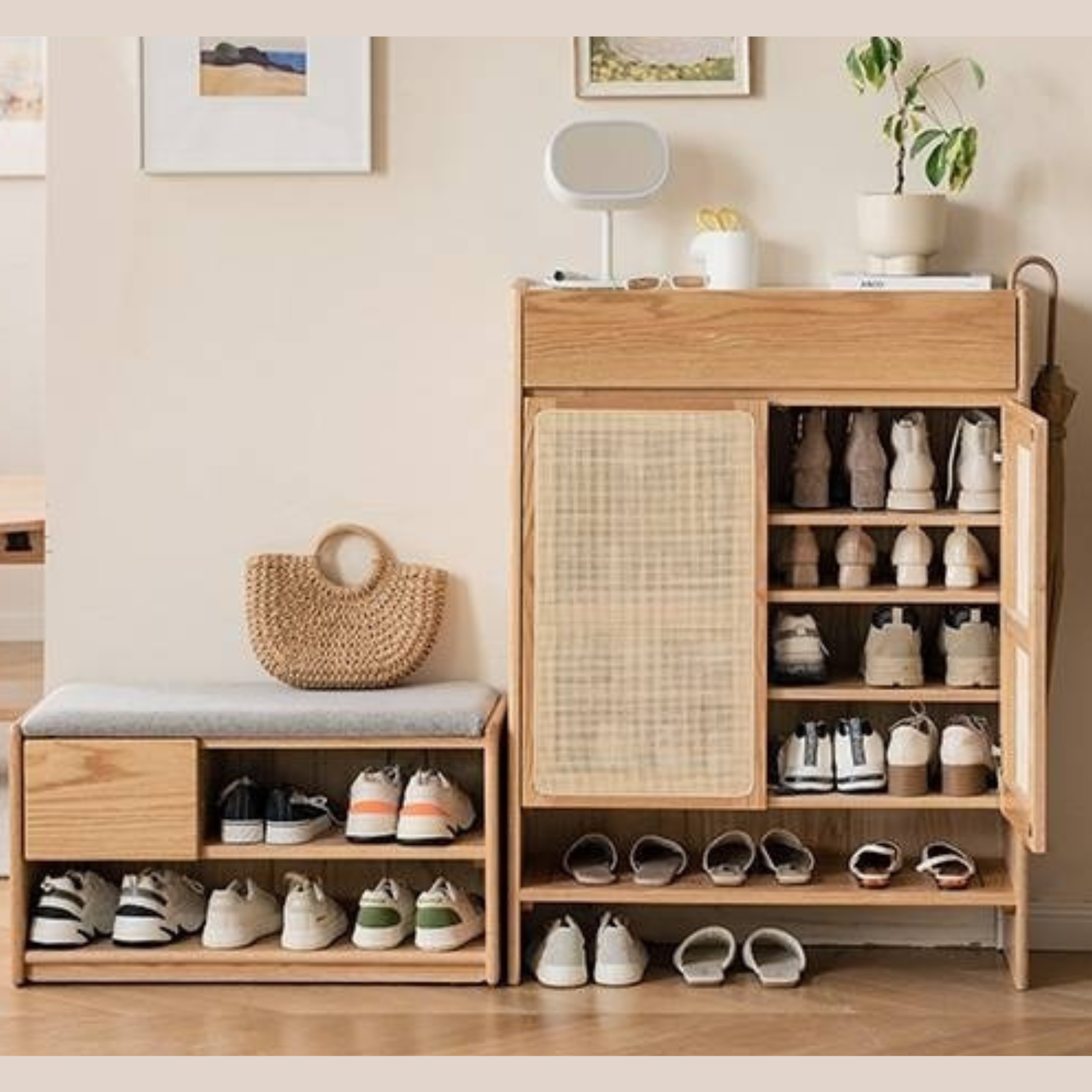 Oak Solid Wood Nordic Rock Slab Shoe Cabinet