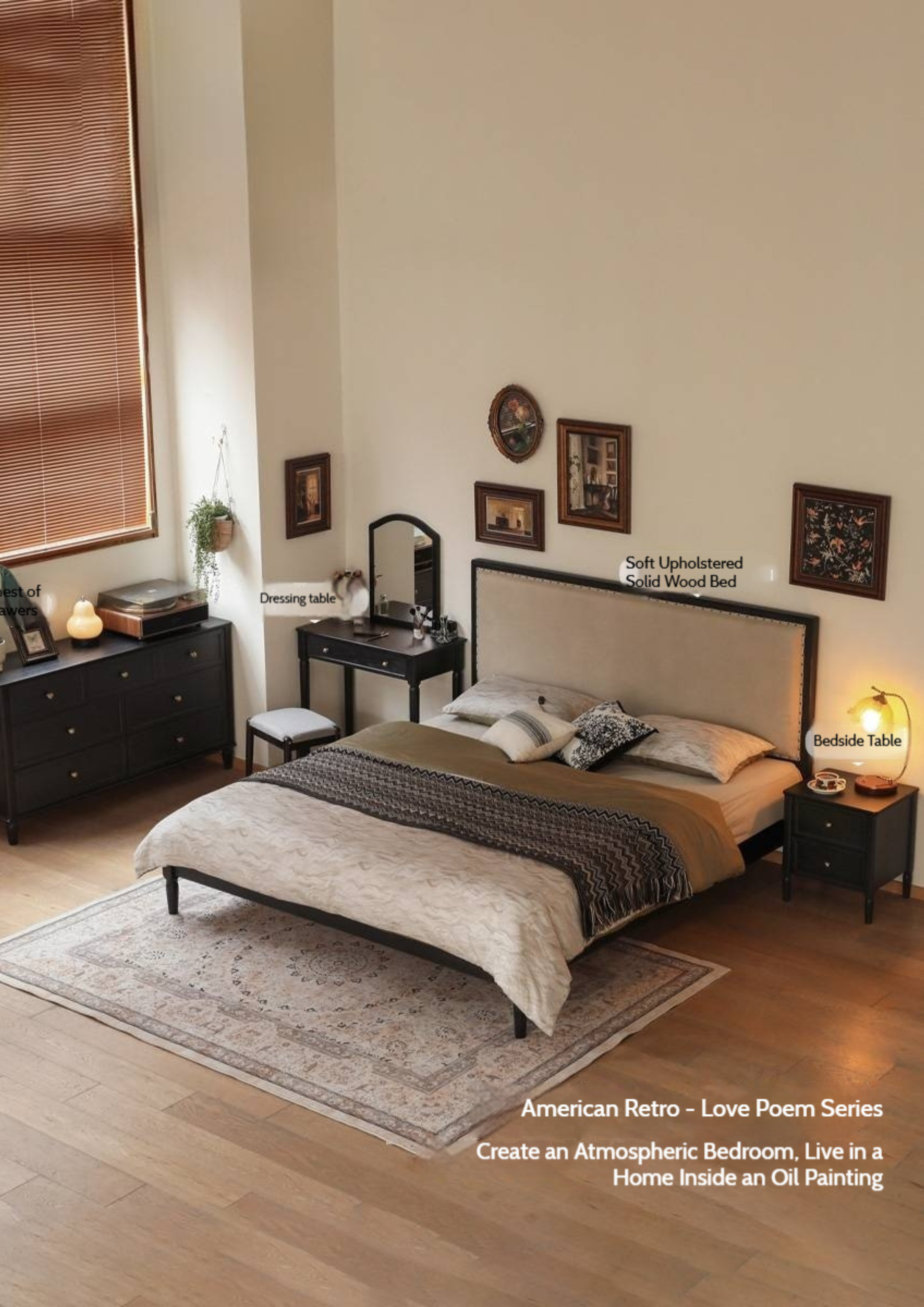 Solid Rubberwood Retro Style, American Style Nightstand