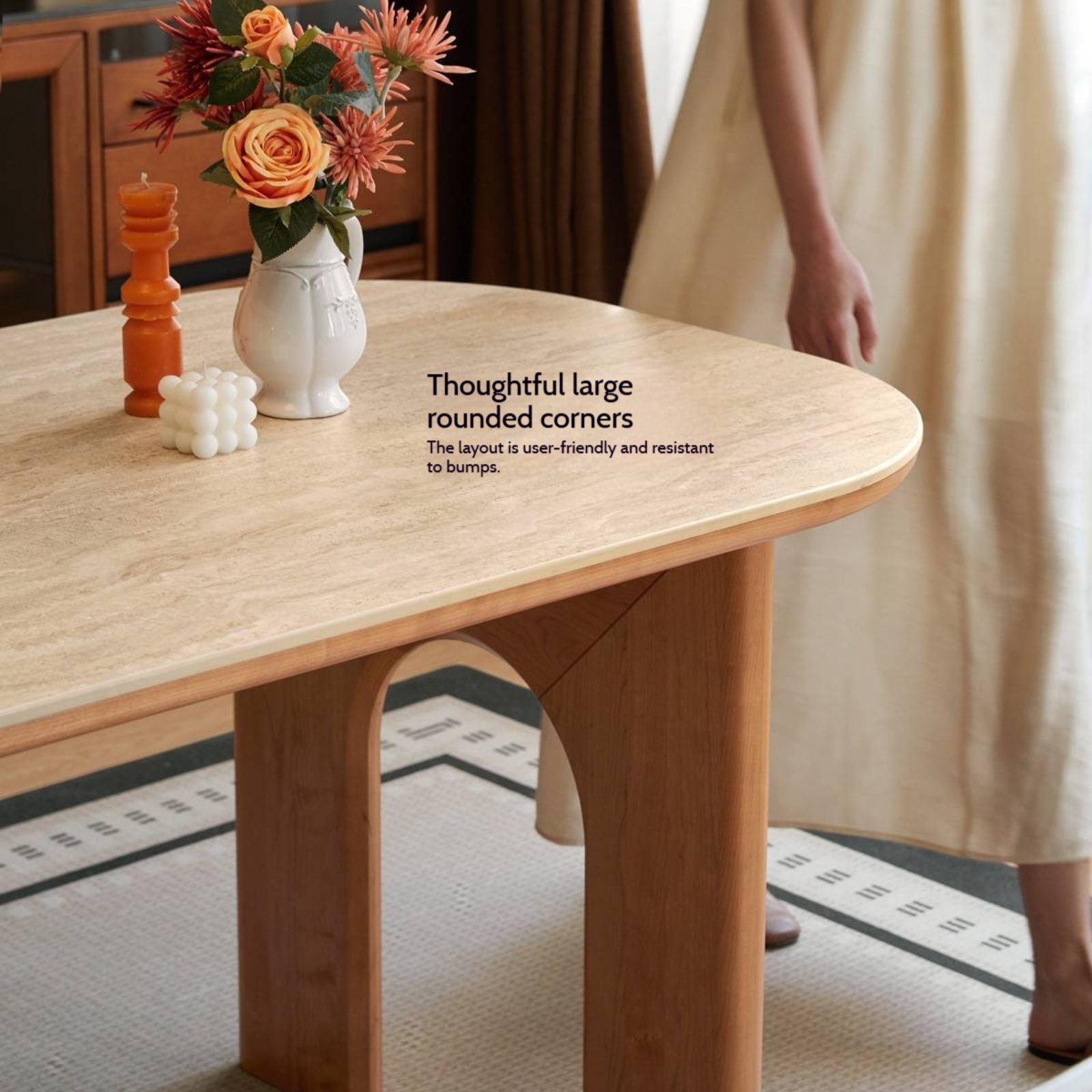 Cherry Solid Wood French Retro Style Slab Dining Table